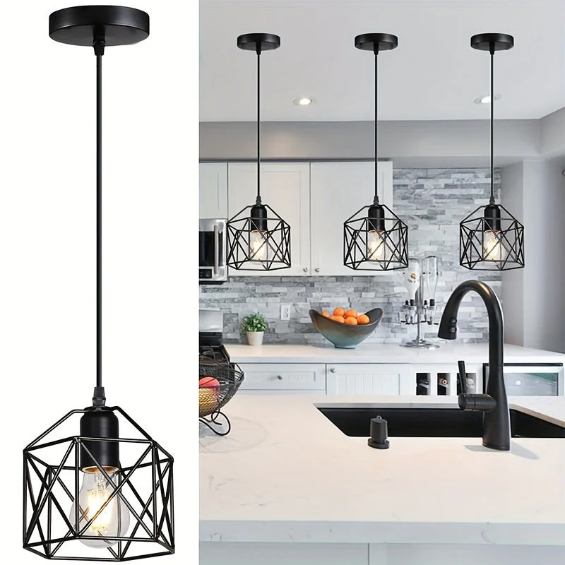Industrial Farmhouse Pendant Light – Adjustable Metal Cage Fixture for Kitchen - Image 2