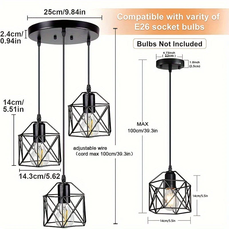 Industrial Farmhouse Pendant Light – Adjustable Metal Cage Fixture for Kitchen - Image 3