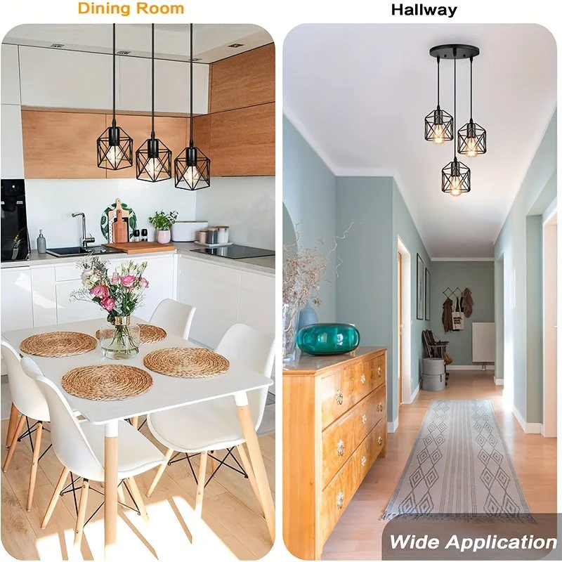 Industrial Farmhouse Pendant Light – Adjustable Metal Cage Fixture for Kitchen - Image 4