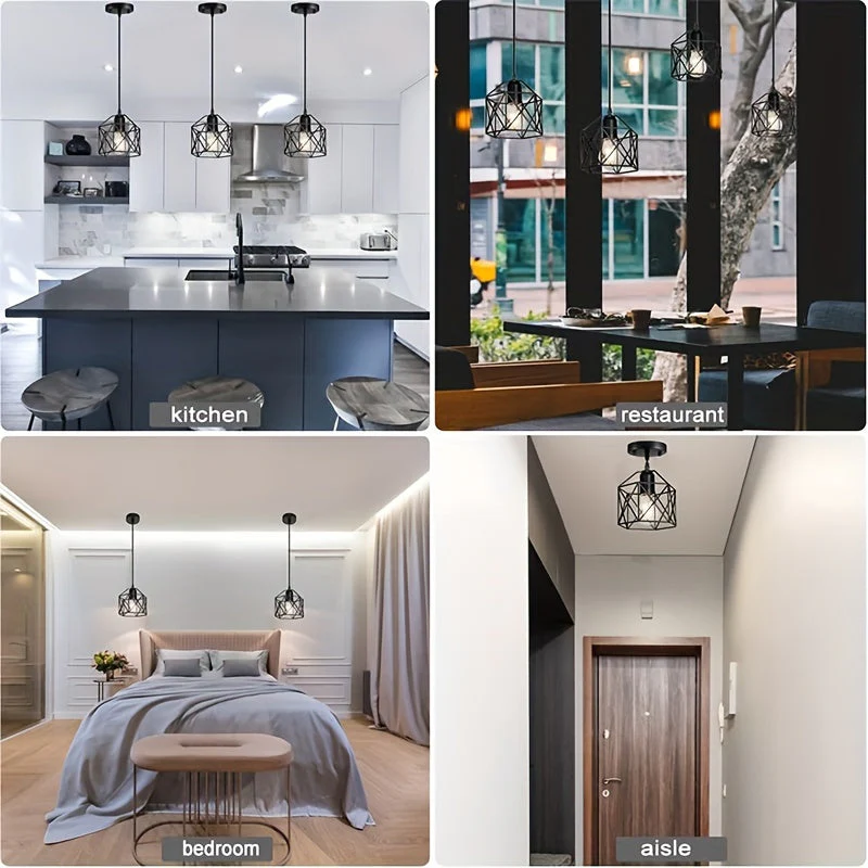 Industrial Farmhouse Pendant Light – Adjustable Metal Cage Fixture for Kitchen - Image 5