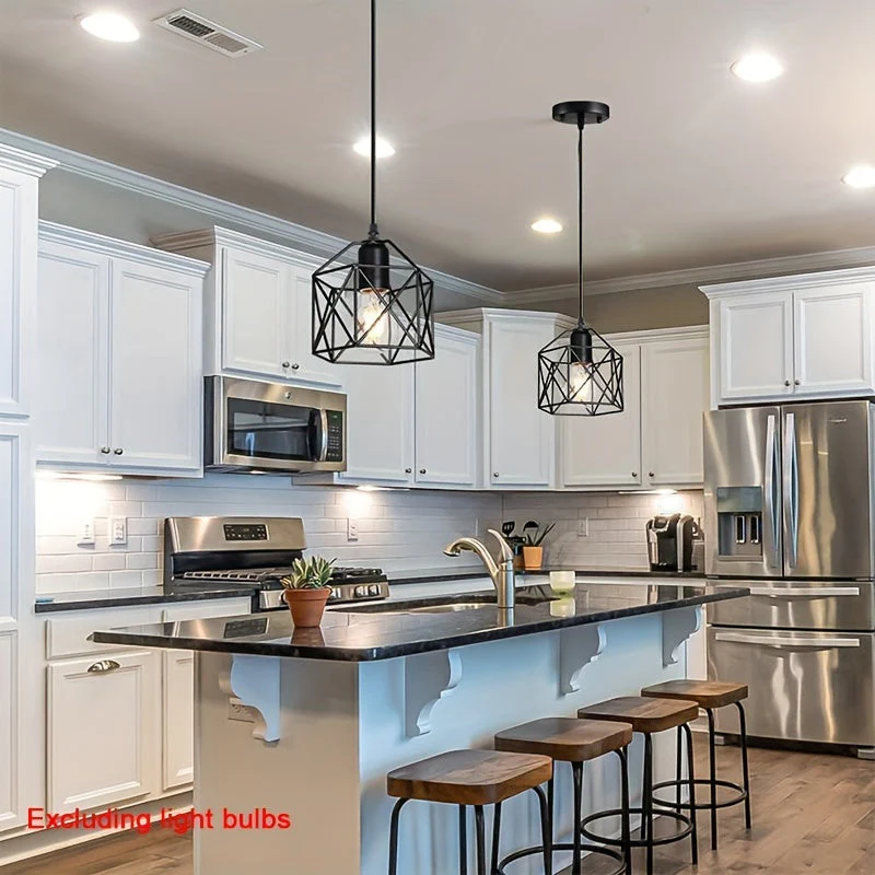 Industrial Farmhouse Pendant Light – Adjustable Metal Cage Fixture for Kitchen - Image 6