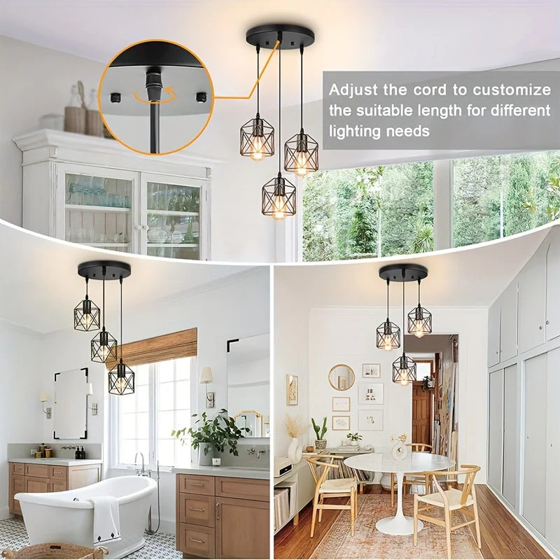 Industrial Farmhouse Pendant Light – Adjustable Metal Cage Fixture for Kitchen - Image 8