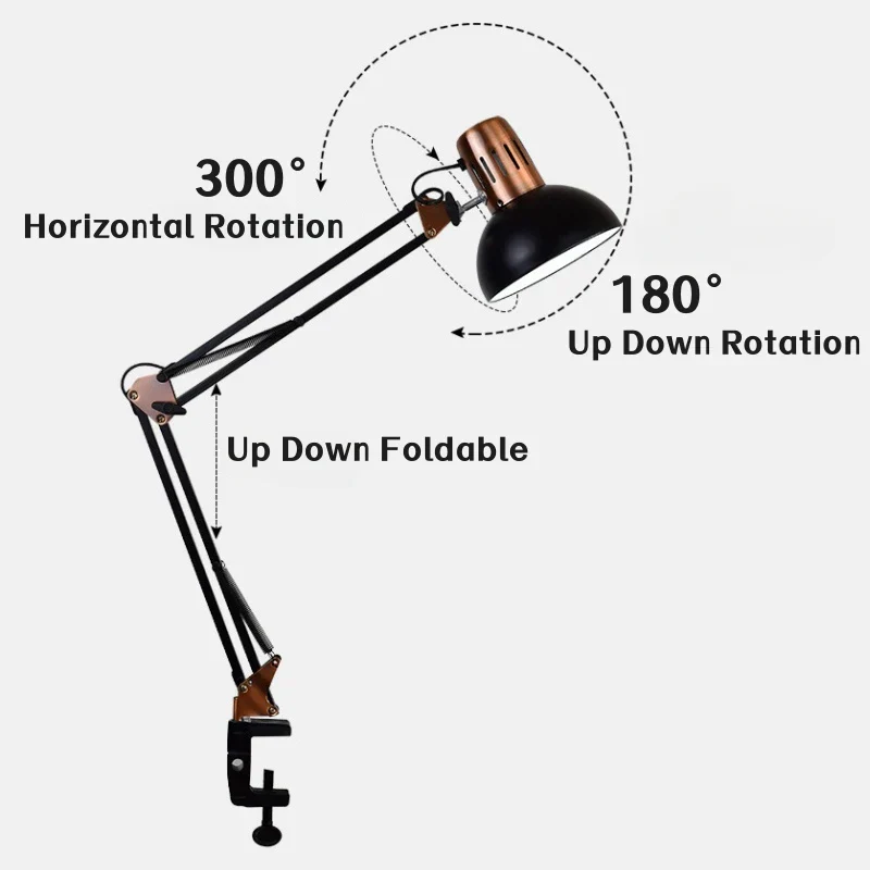 Industrial Foldable LED Table Lamp with Clamp Telescopic Swing Arm for Desk - Image 4