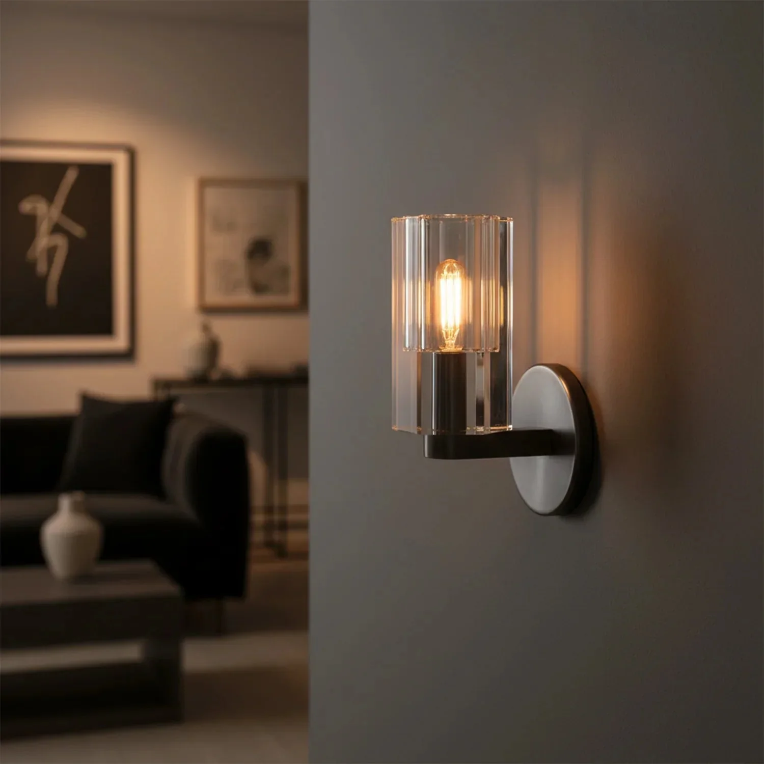Industrial Glass Wall Sconce E12 Dimmable Modern Bathroom Light - Image 3