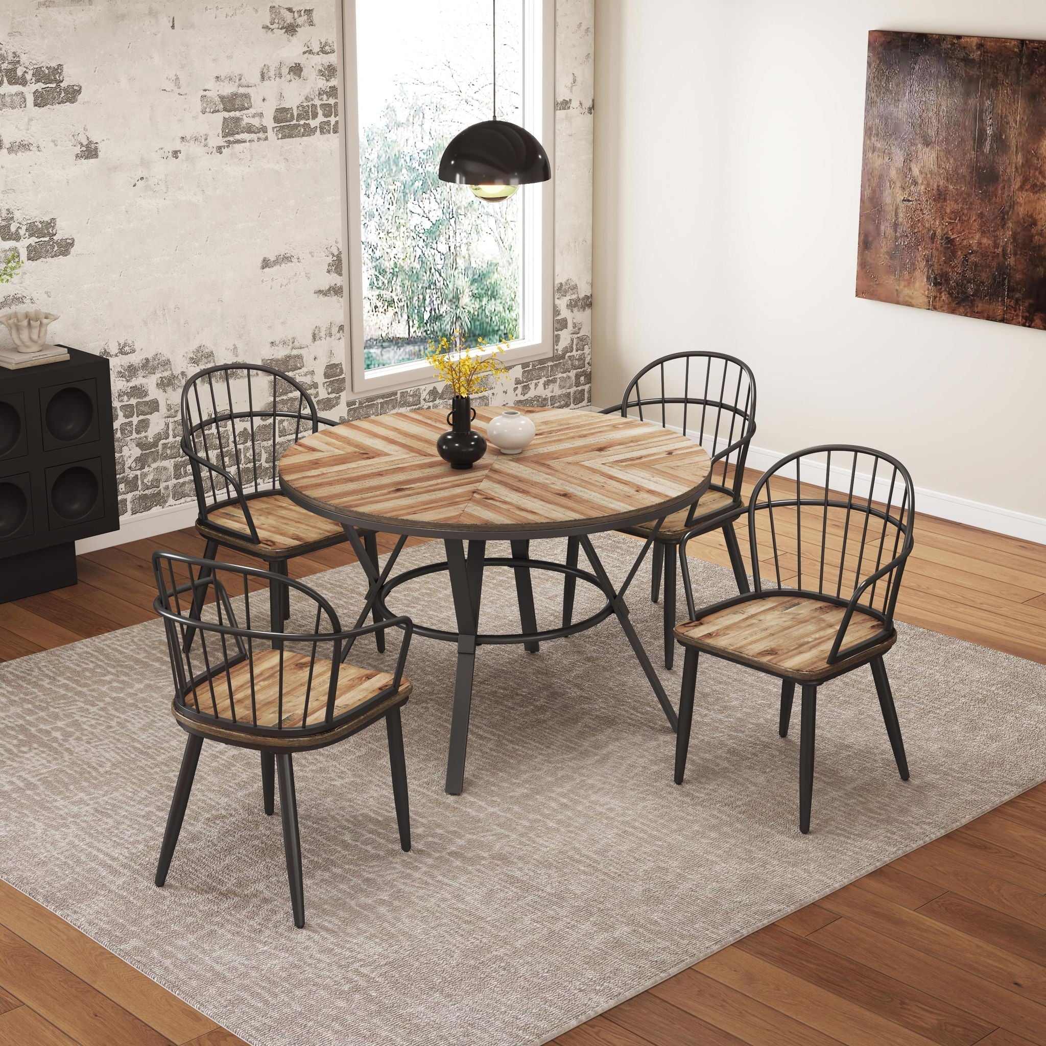 Industrial Inspired Indoor Dining Chair With Metal Legs and Birch (Set of 2) - Black / Natural - Image 3