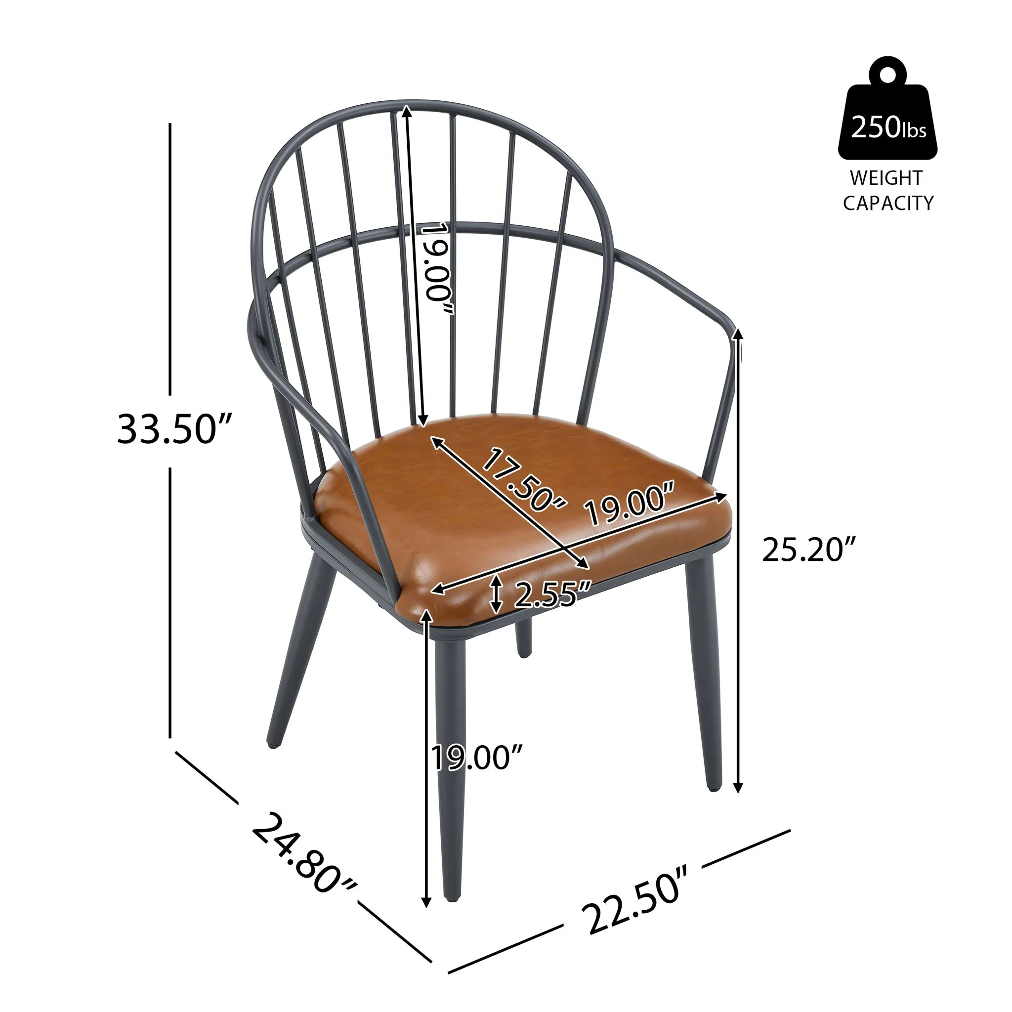 Industrial Inspired Upholstered Dining Chair Set With Metal Legs (Set of 2) - Brown - Image 3