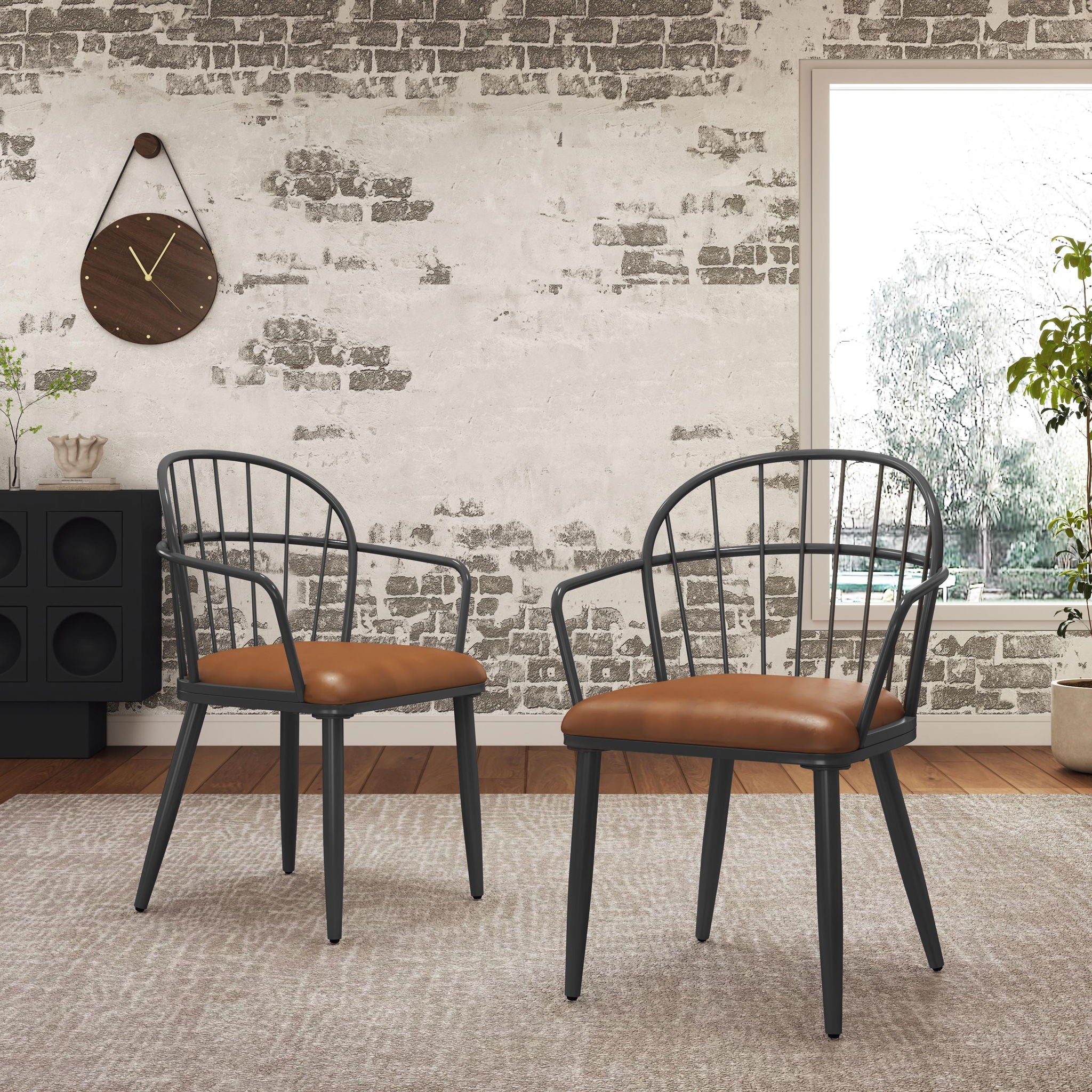 Industrial Inspired Upholstered Dining Chair Set With Metal Legs (Set of 2) - Brown - Image 4