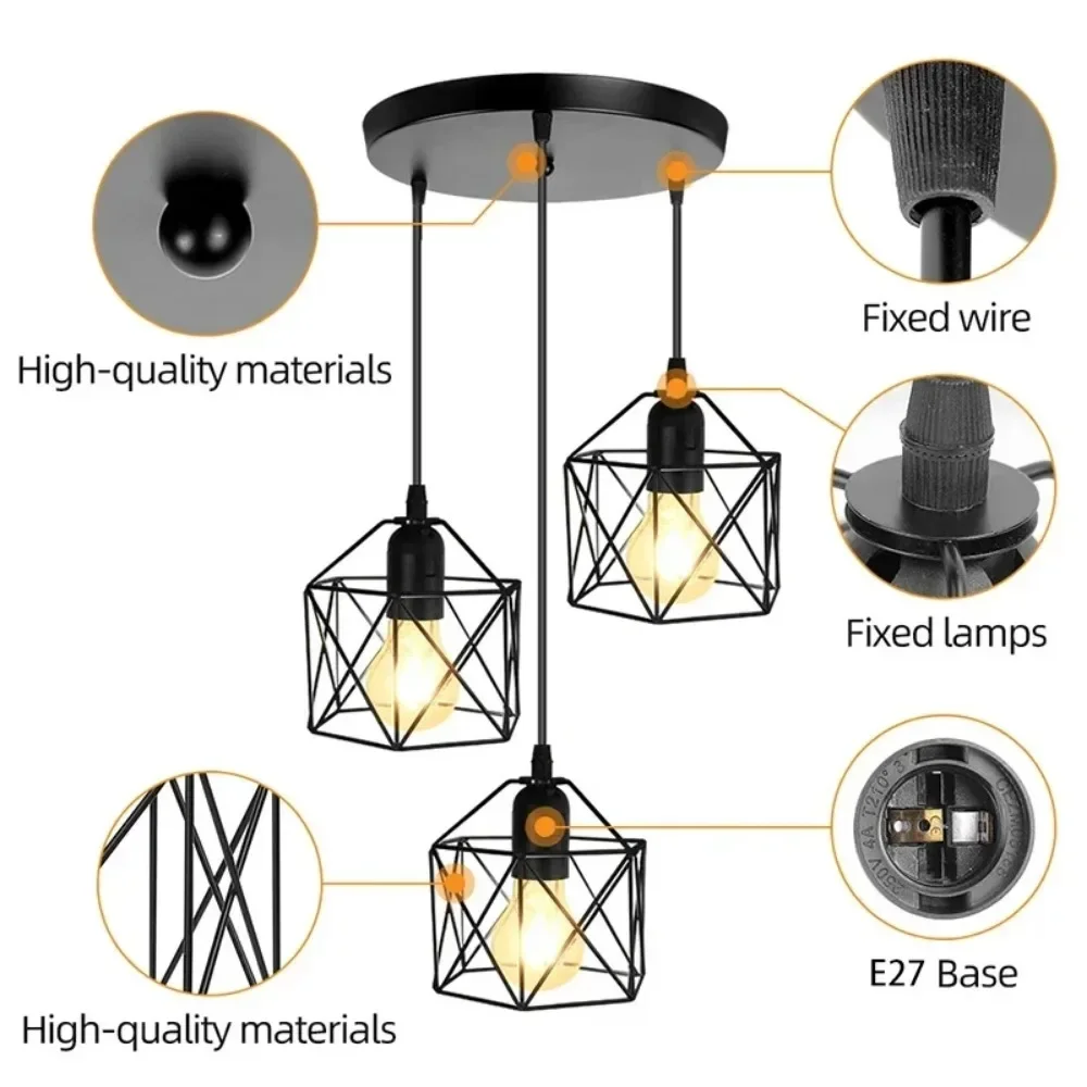 Industrial LED Pendant Light – Modern Metal Cage Hanging Lamp for Dining Room - Image 5