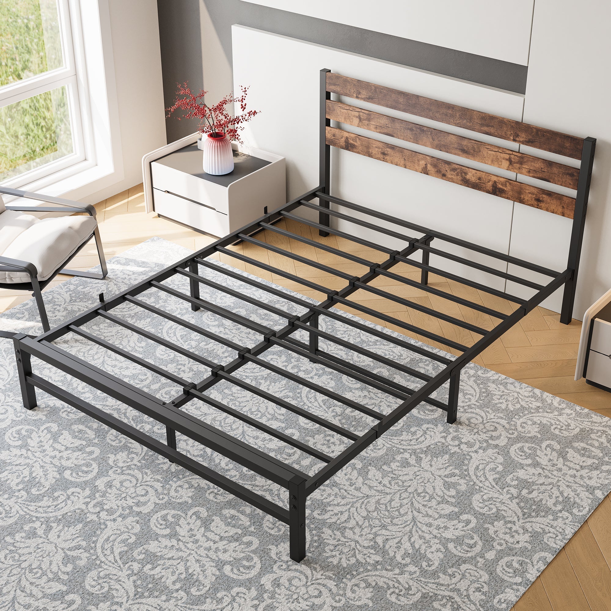 Industrial Metal & Wood Platform Bed Frame - Image 3