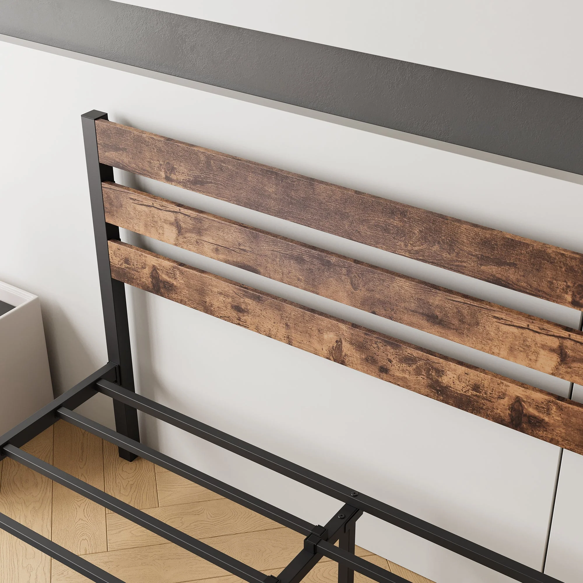 Industrial Metal & Wood Platform Bed Frame - Image 4