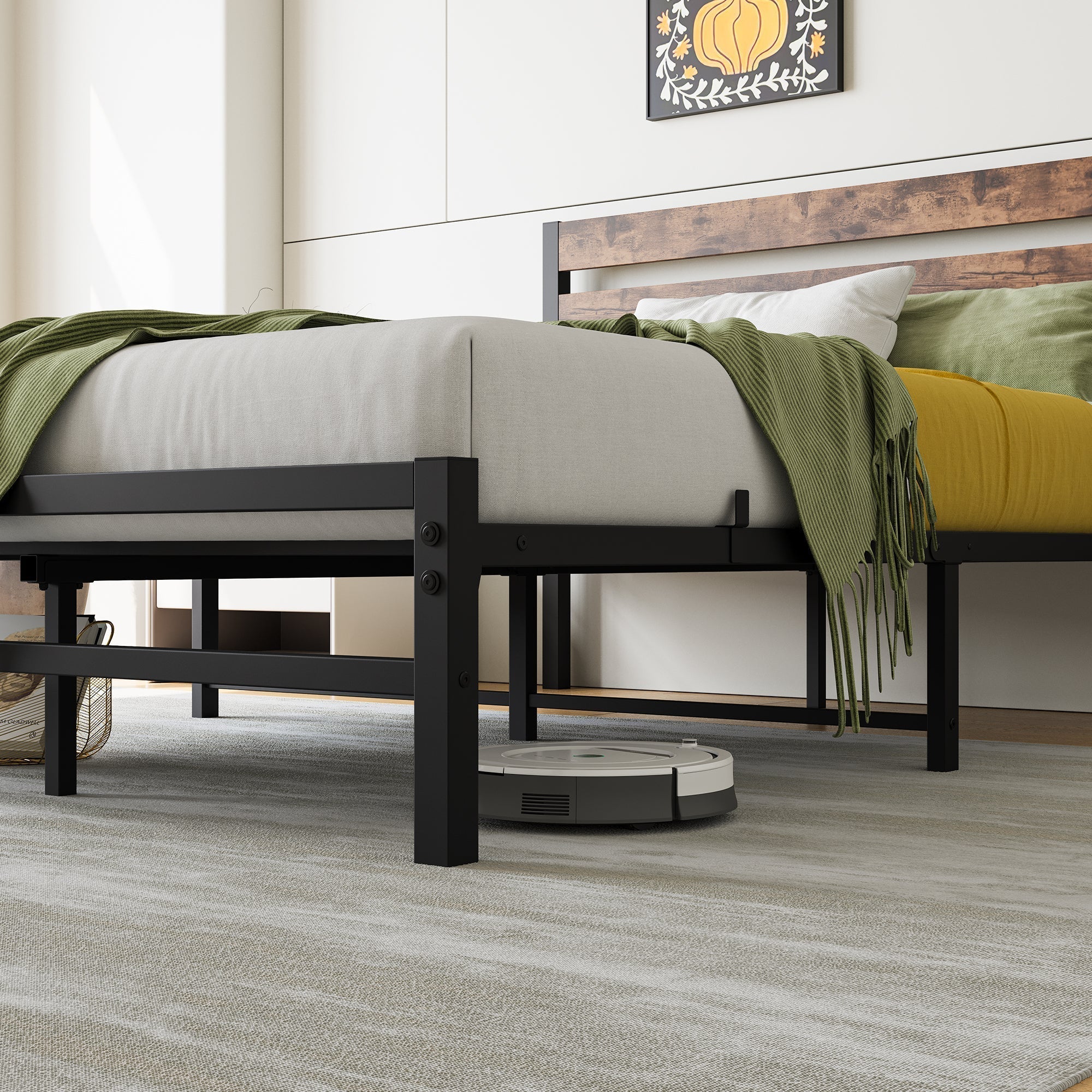 Industrial Metal & Wood Platform Bed Frame - Image 5