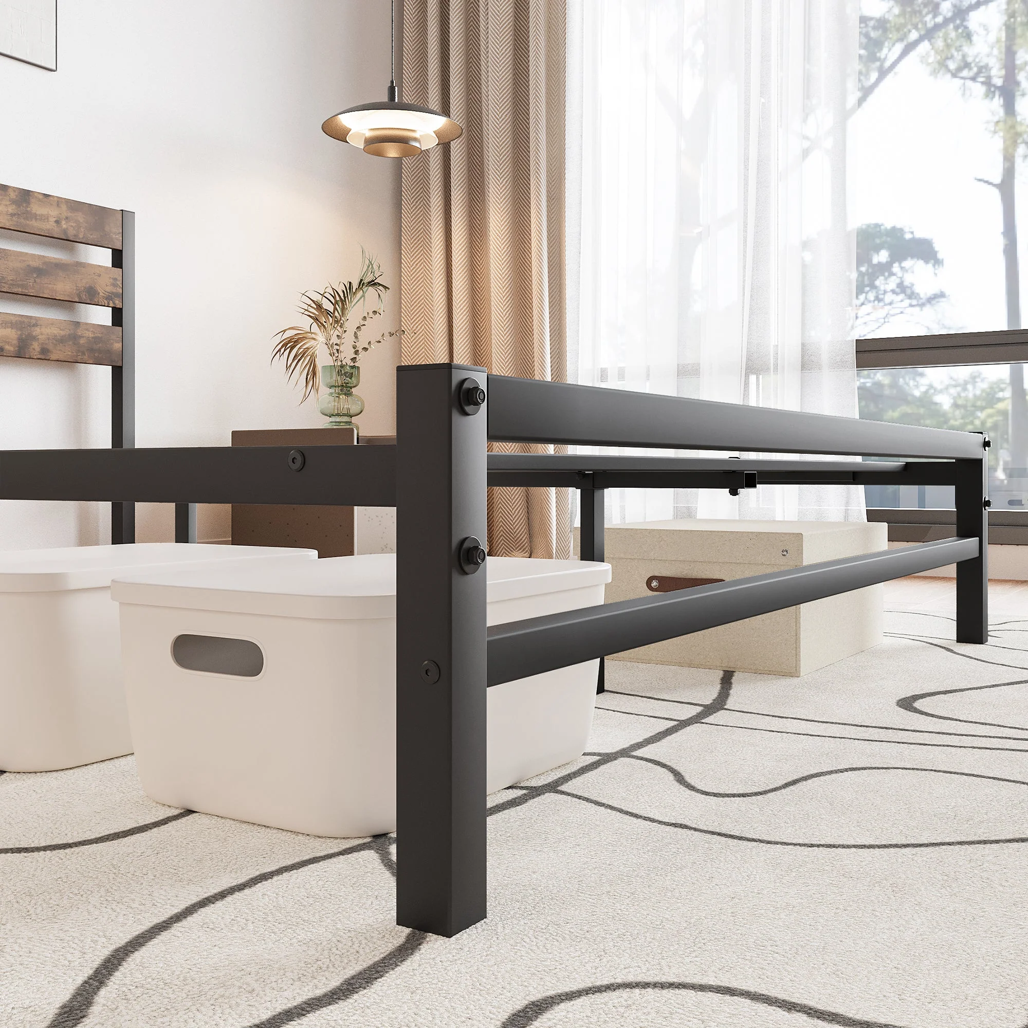 Industrial Metal & Wood Platform Bed Frame - Image 7