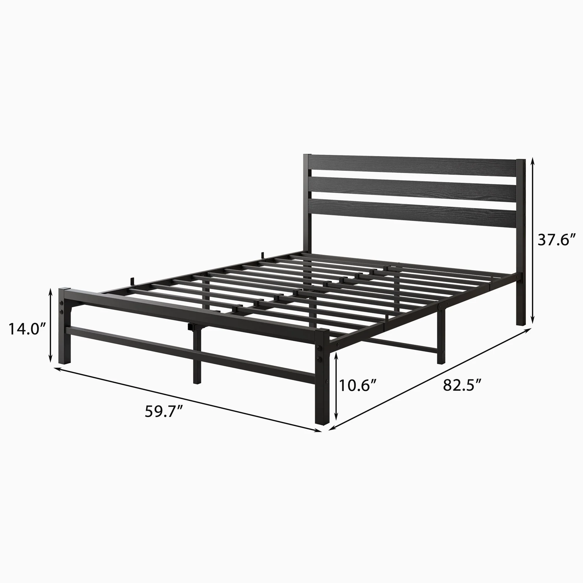 Industrial Platform Bed with Storage and Vintage Wood Headboard - Black - Image 10