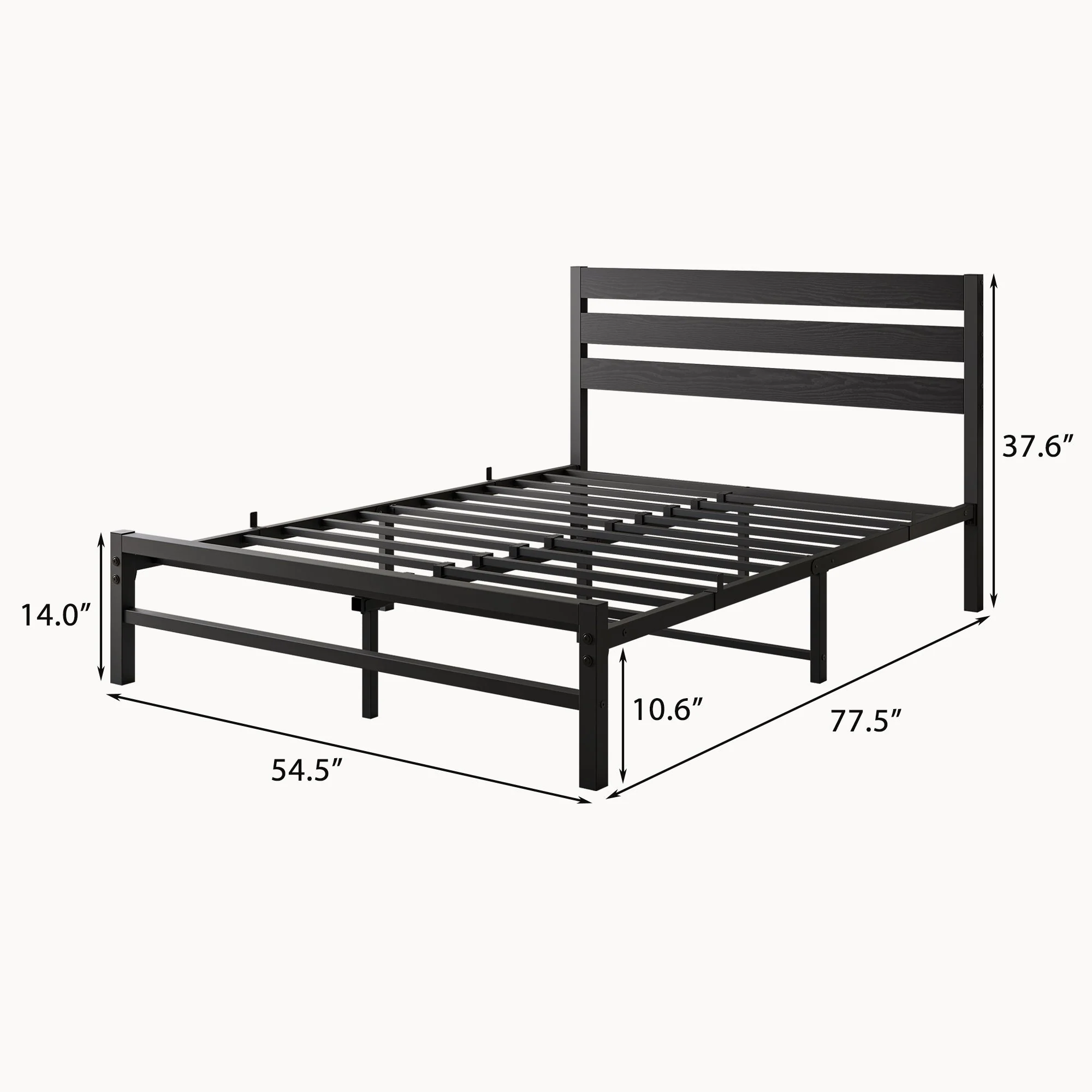 Industrial Platform Bed with Storage and Vintage Wood Headboard - Black - Image 8