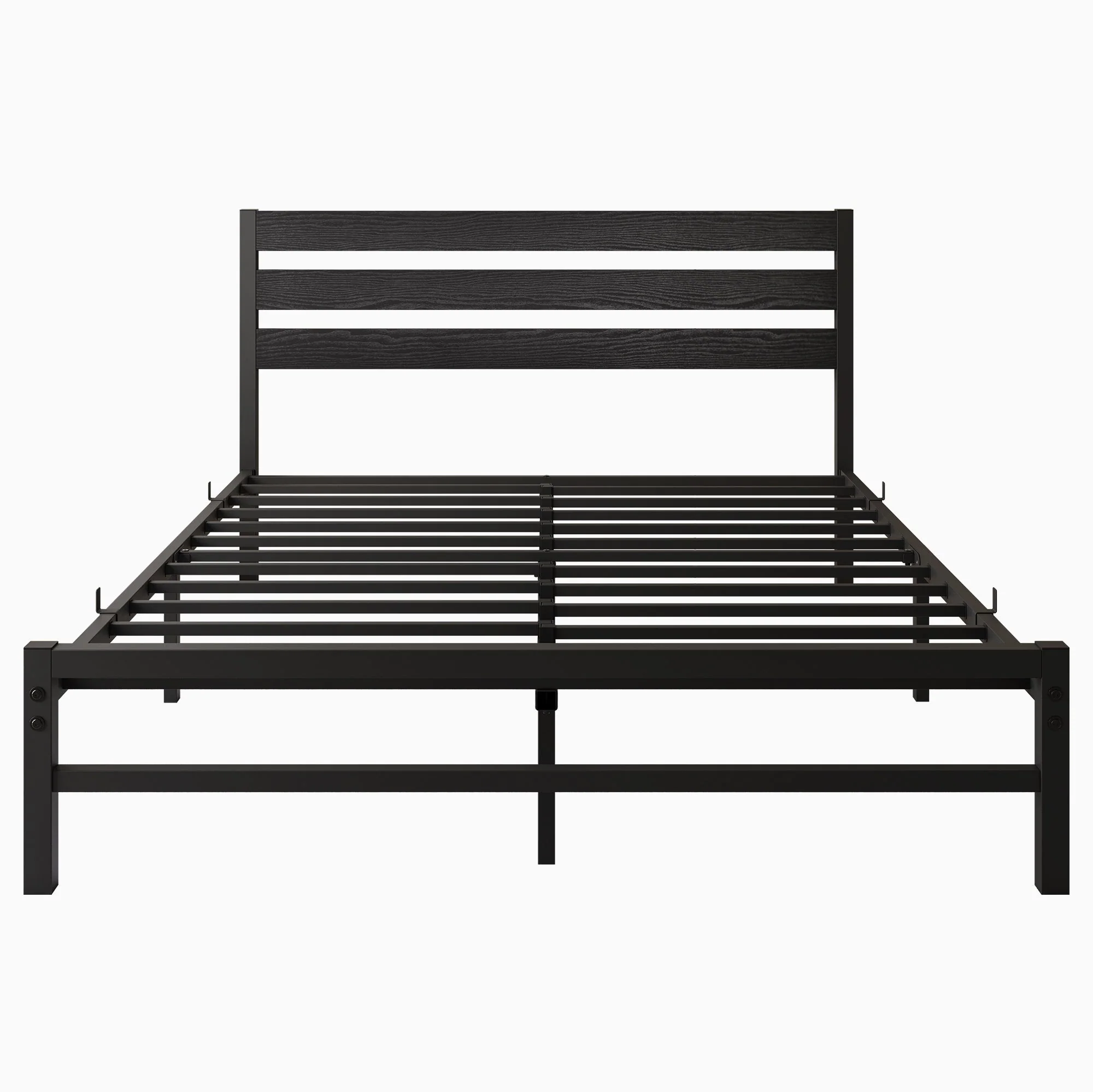 Industrial Platform Bed with Storage and Vintage Wood Headboard - Black - Image 9