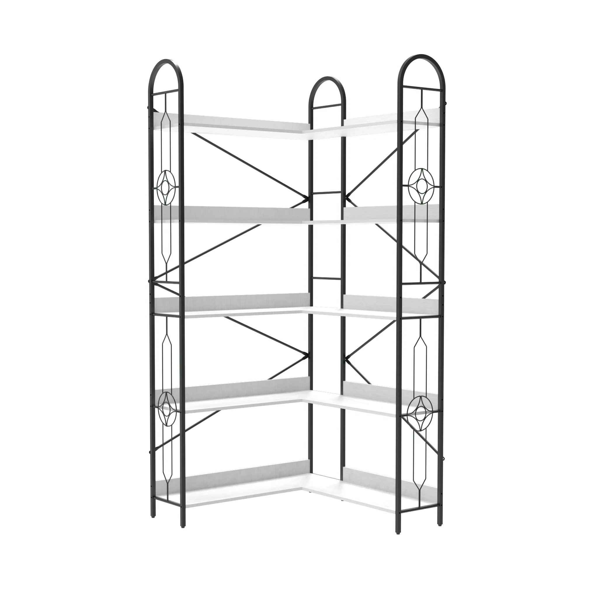 Industrial Style Corner Bookshelf With Thickened Iron Frame