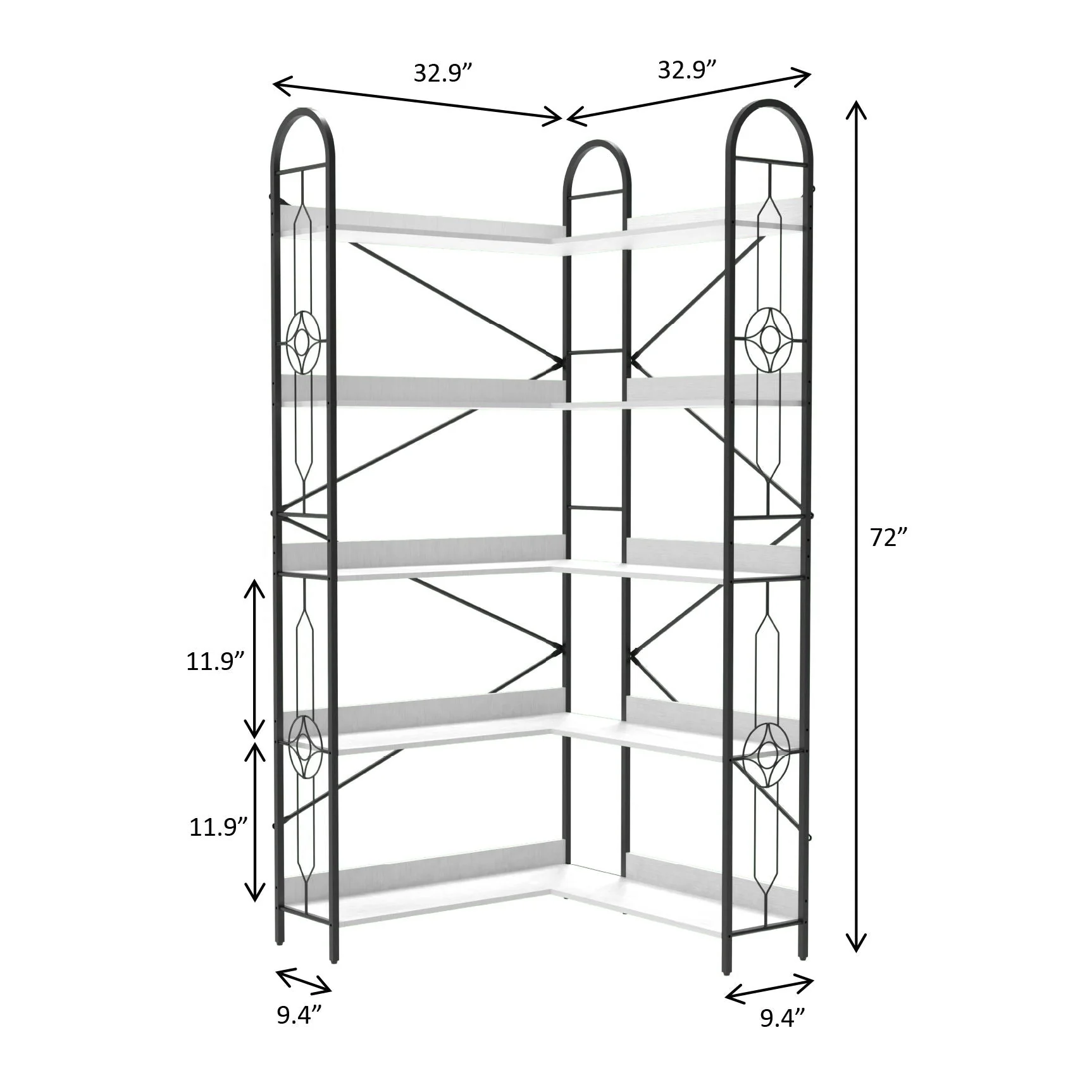 Industrial Style Corner Bookshelf With Thickened Iron Frame - Image 2