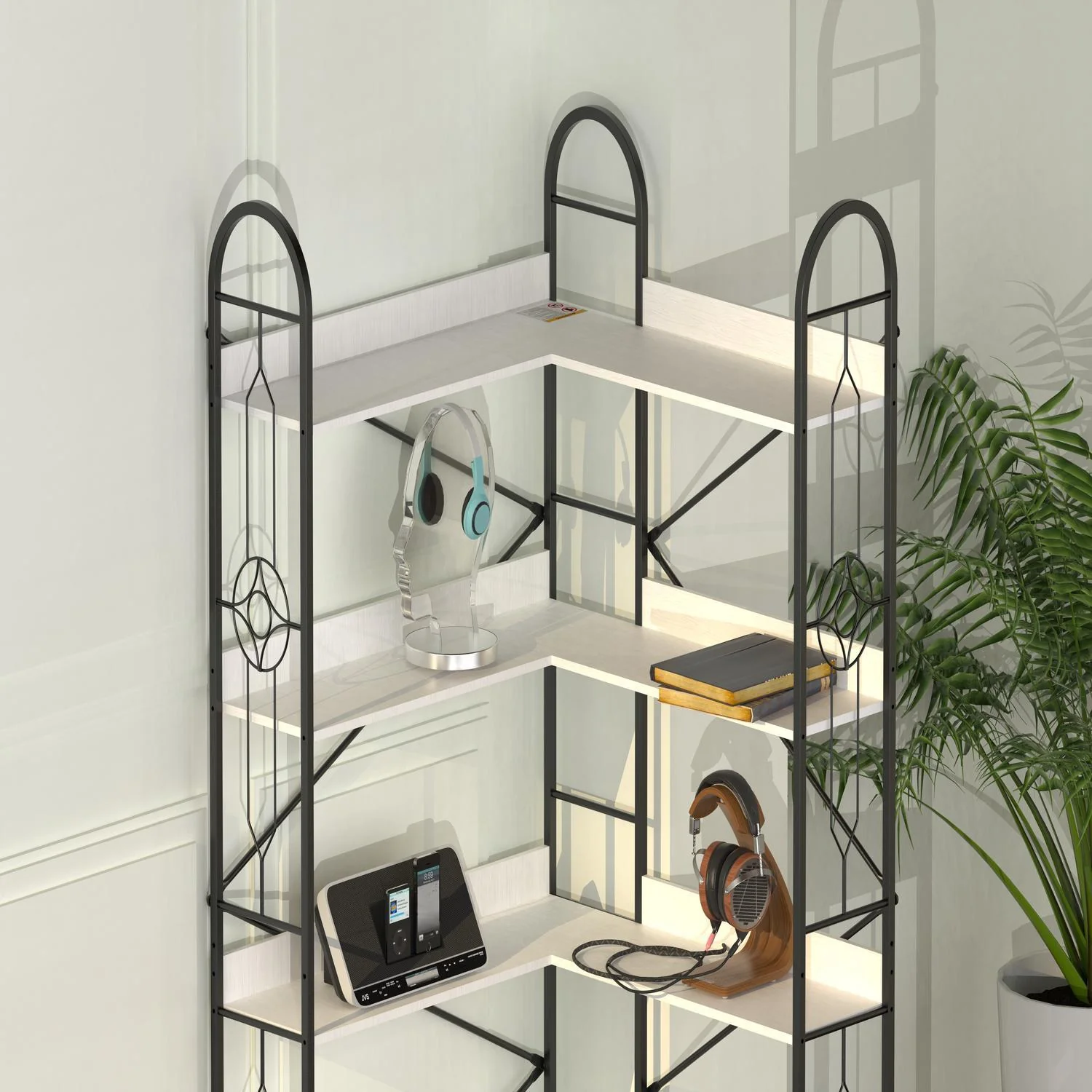 Industrial Style Corner Bookshelf With Thickened Iron Frame - Image 3