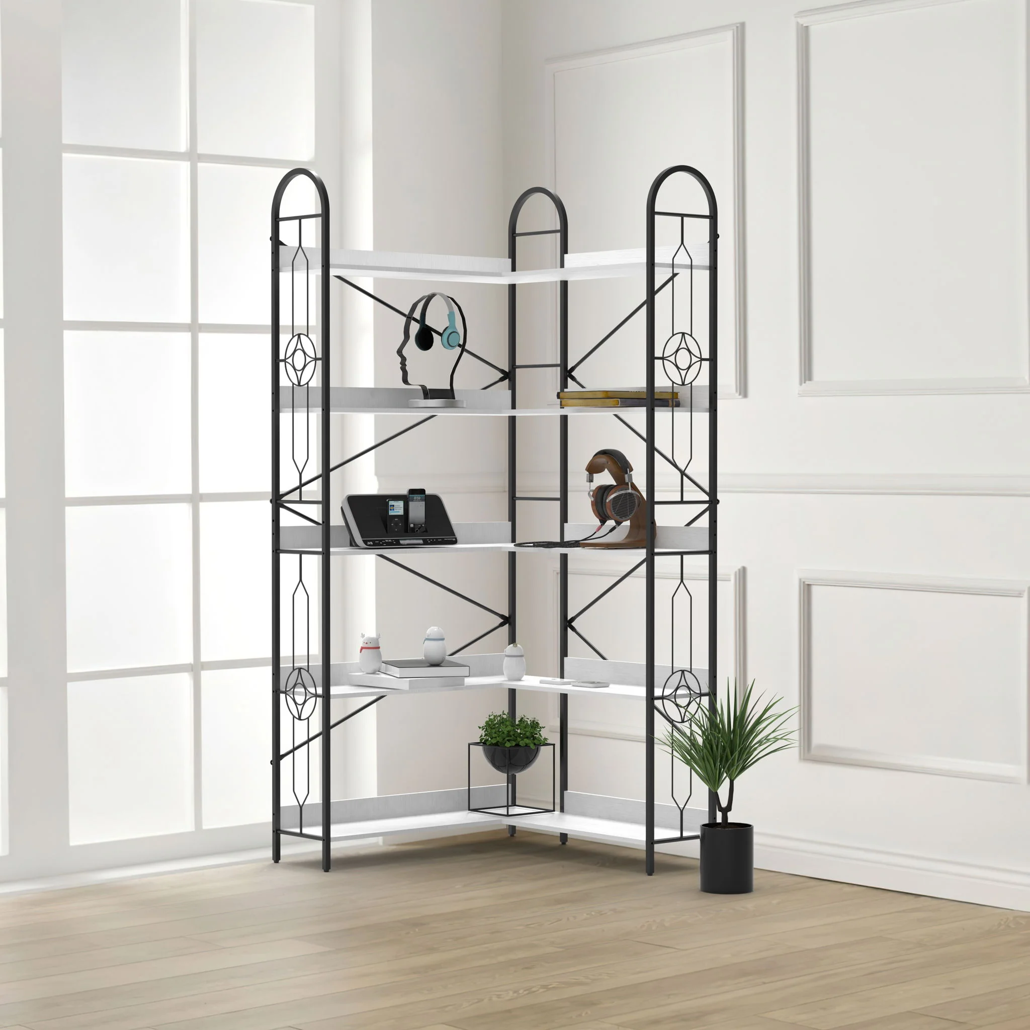 Industrial Style Corner Bookshelf With Thickened Iron Frame - Image 4