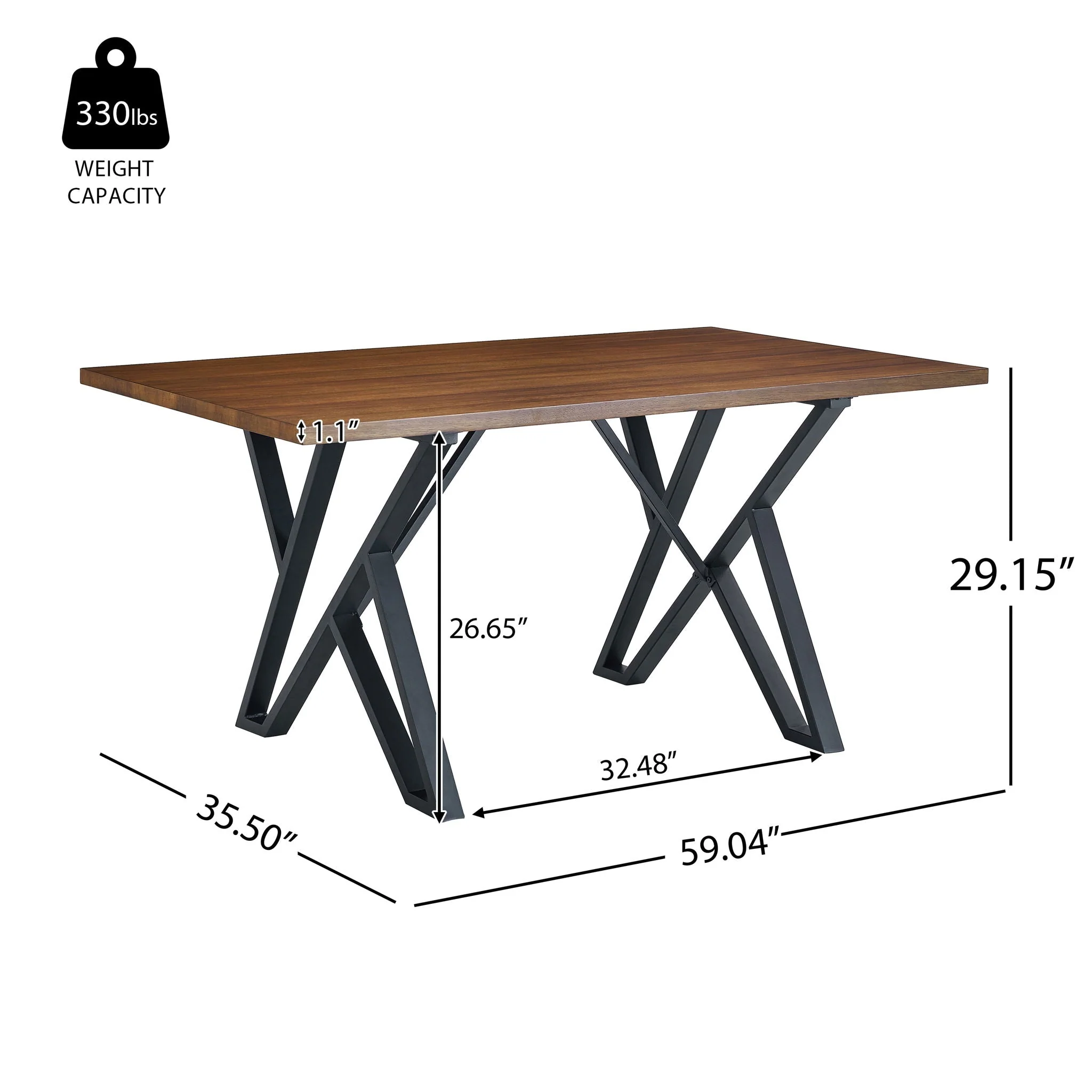 Industrial Style Indoor Dining Table With Metal Legs - Walnut / Black - Image 2