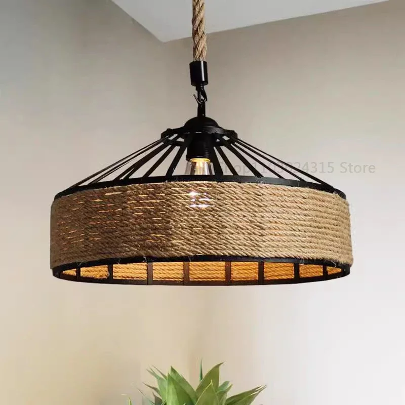 Industrial Vintage Pendant Lamp – Metal Twine Handwoven Chandelier Light - Image 2