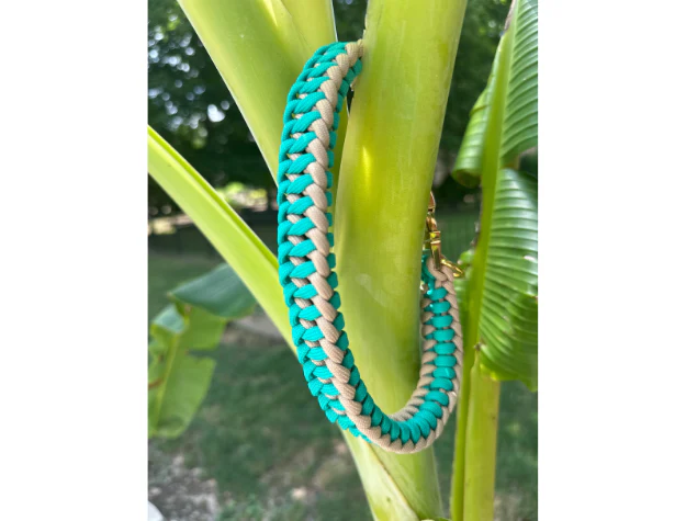 Infinity Braid in Teal & Light Tan - Handmade Dog Collar - Image 4