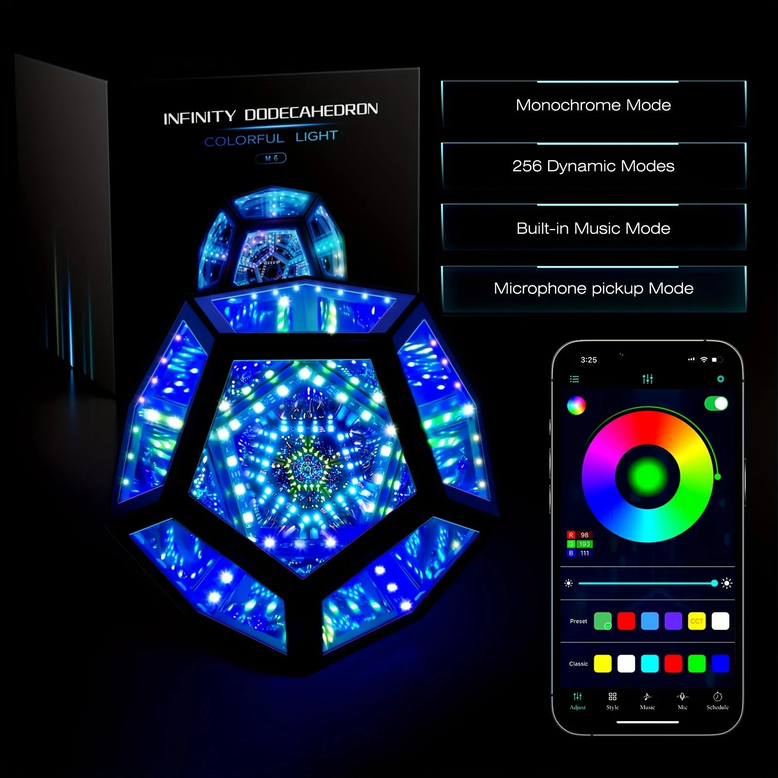 Infinity Mirror Light RGB Dodecahedron Lamp for Gaming Room & Desk Decor - Image 2