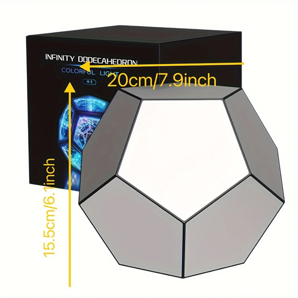 Infinity Mirror Light RGB Dodecahedron Lamp for Gaming Room & Desk Decor - Image 6