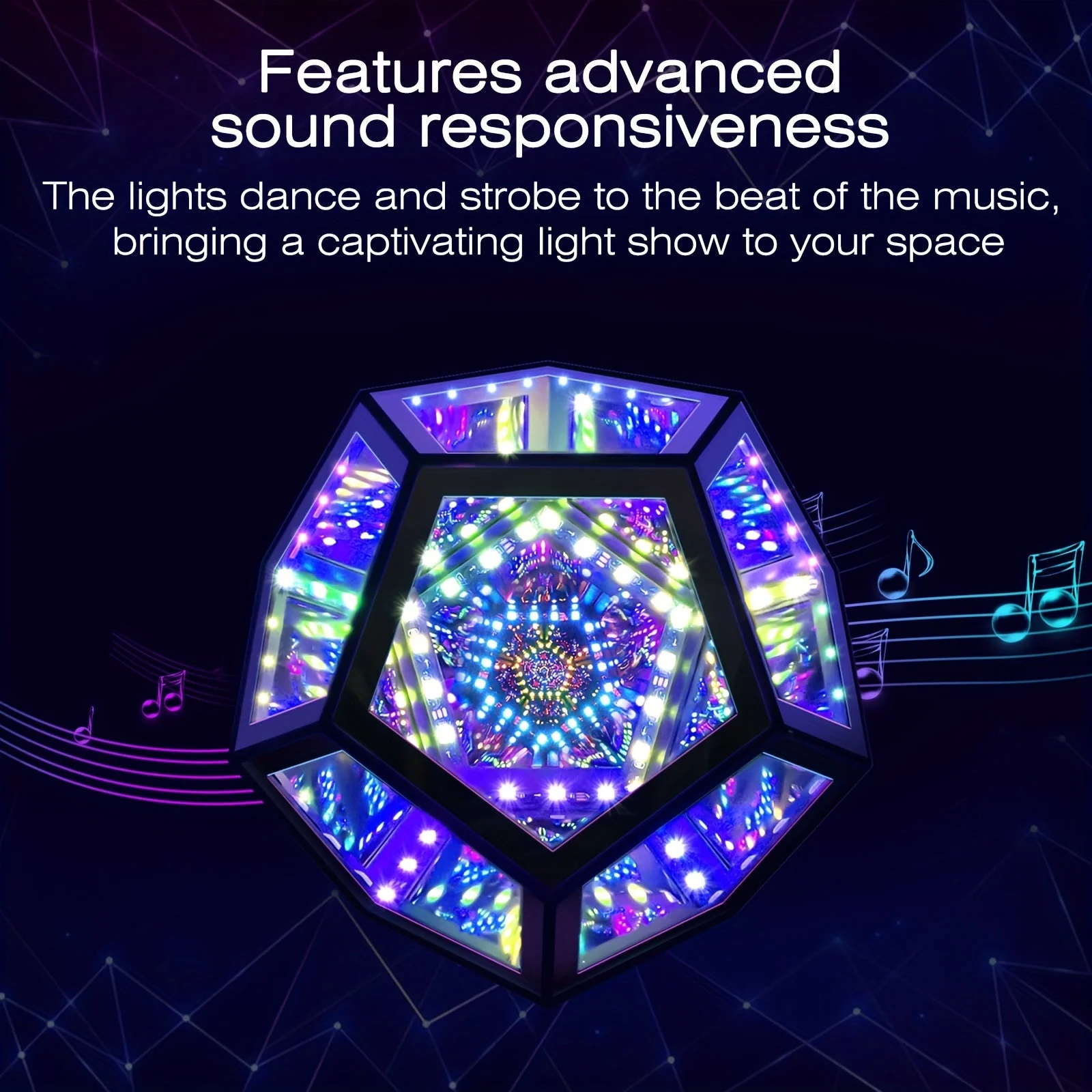 Infinity Mirror Light RGB Dodecahedron Lamp for Gaming Room & Desk Decor - Image 7