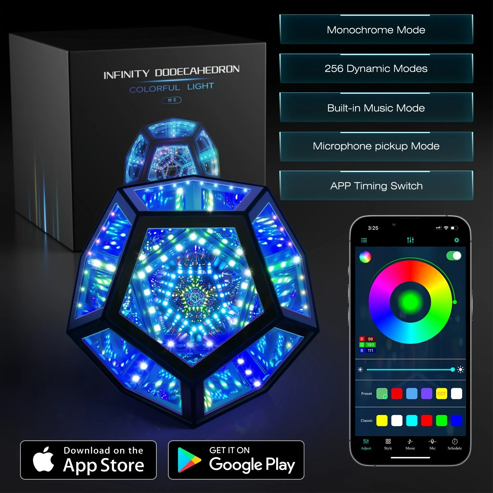 Infinity Mirror Light RGB Dodecahedron Lamp for Gaming Room & Desk Decor - Image 8