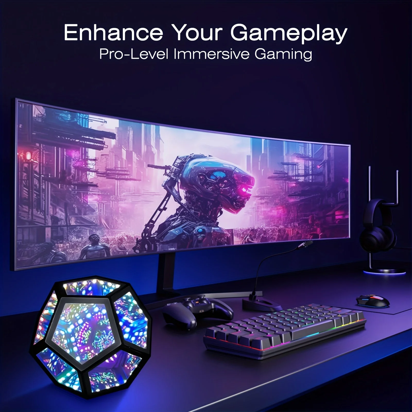 Infinity Mirror Light RGB Dodecahedron Lamp for Gaming Room & Desk Decor - Image 9