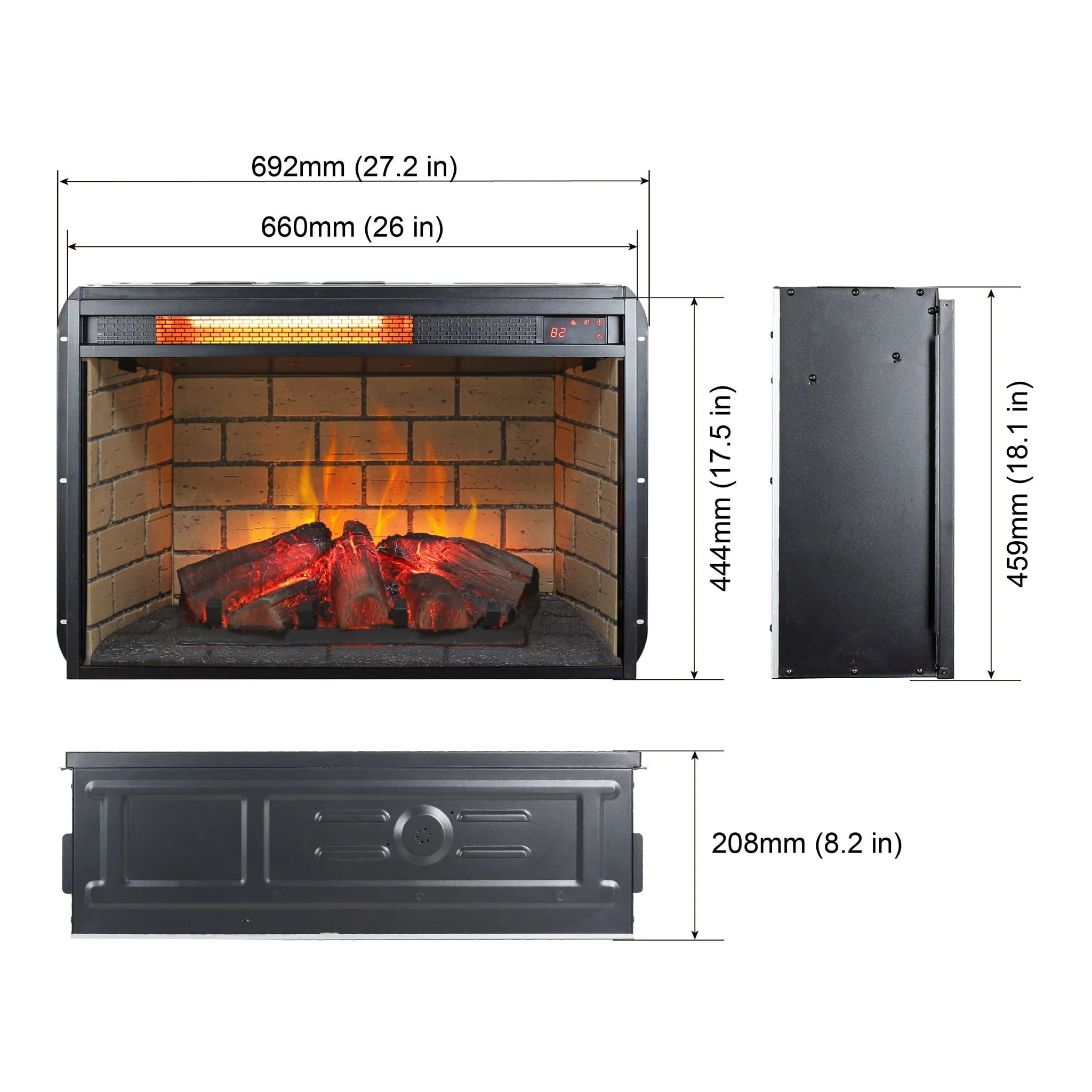 Infrared Quartz Heater Fireplace Insert -Woodlog Version With Brick - Image 3