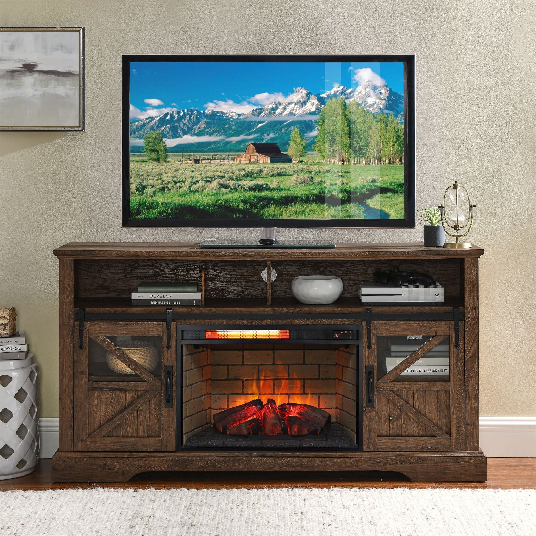 Infrared Quartz Heater Fireplace Insert -Woodlog Version With Brick - Image 4