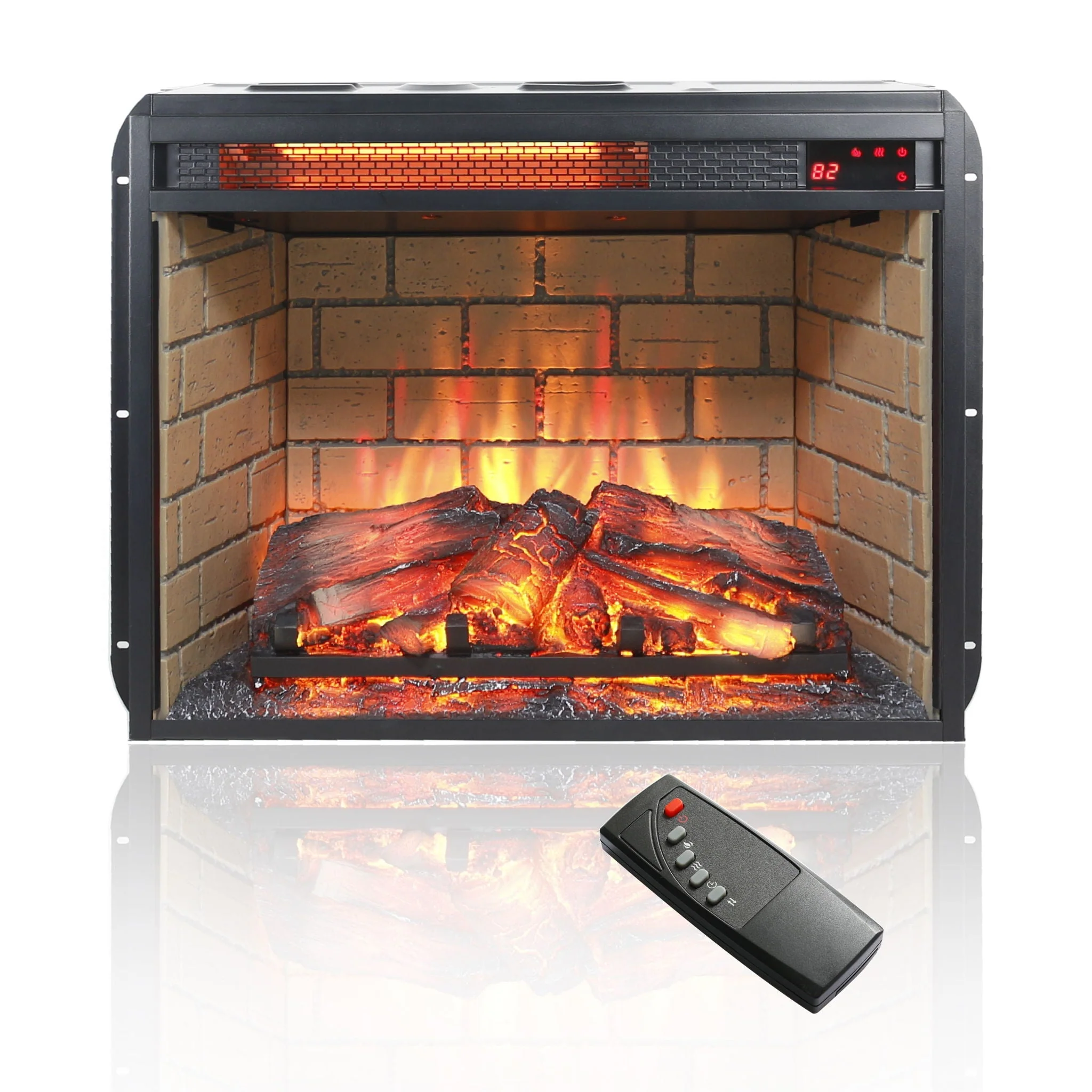 Infrared Quartz Heater Fireplace Insert -Woodlog Version With Brick - Image 5