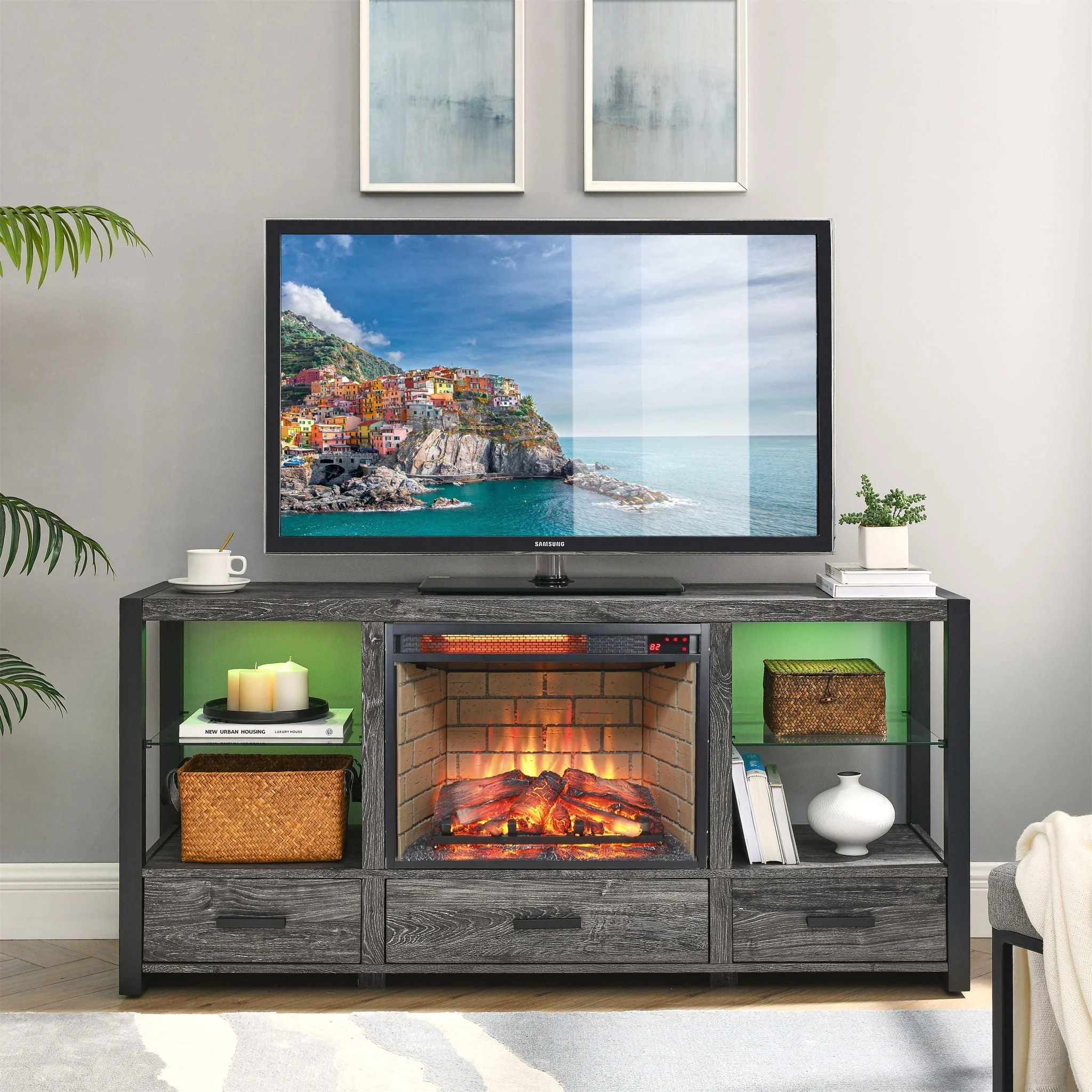Infrared Quartz Heater Fireplace Insert -Woodlog Version With Brick - Image 6