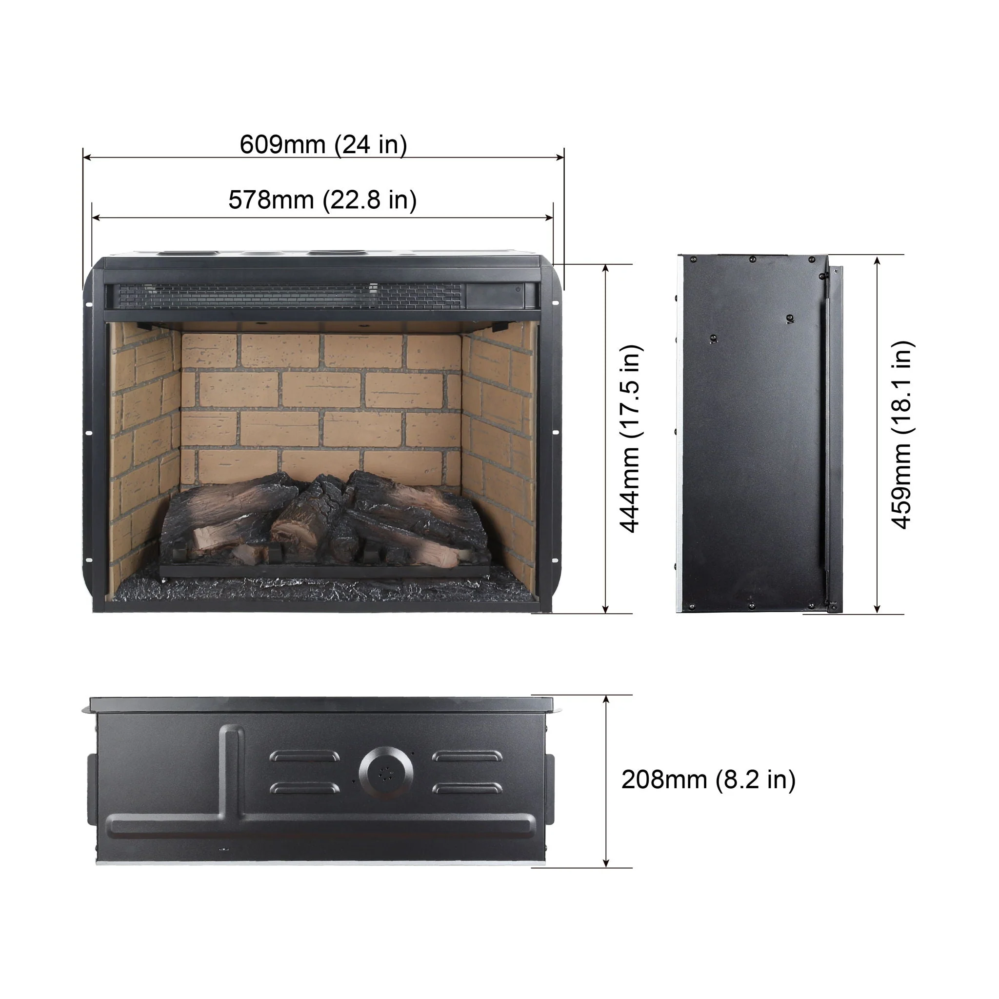 Infrared Quartz Heater Fireplace Insert -Woodlog Version With Brick - Image 7