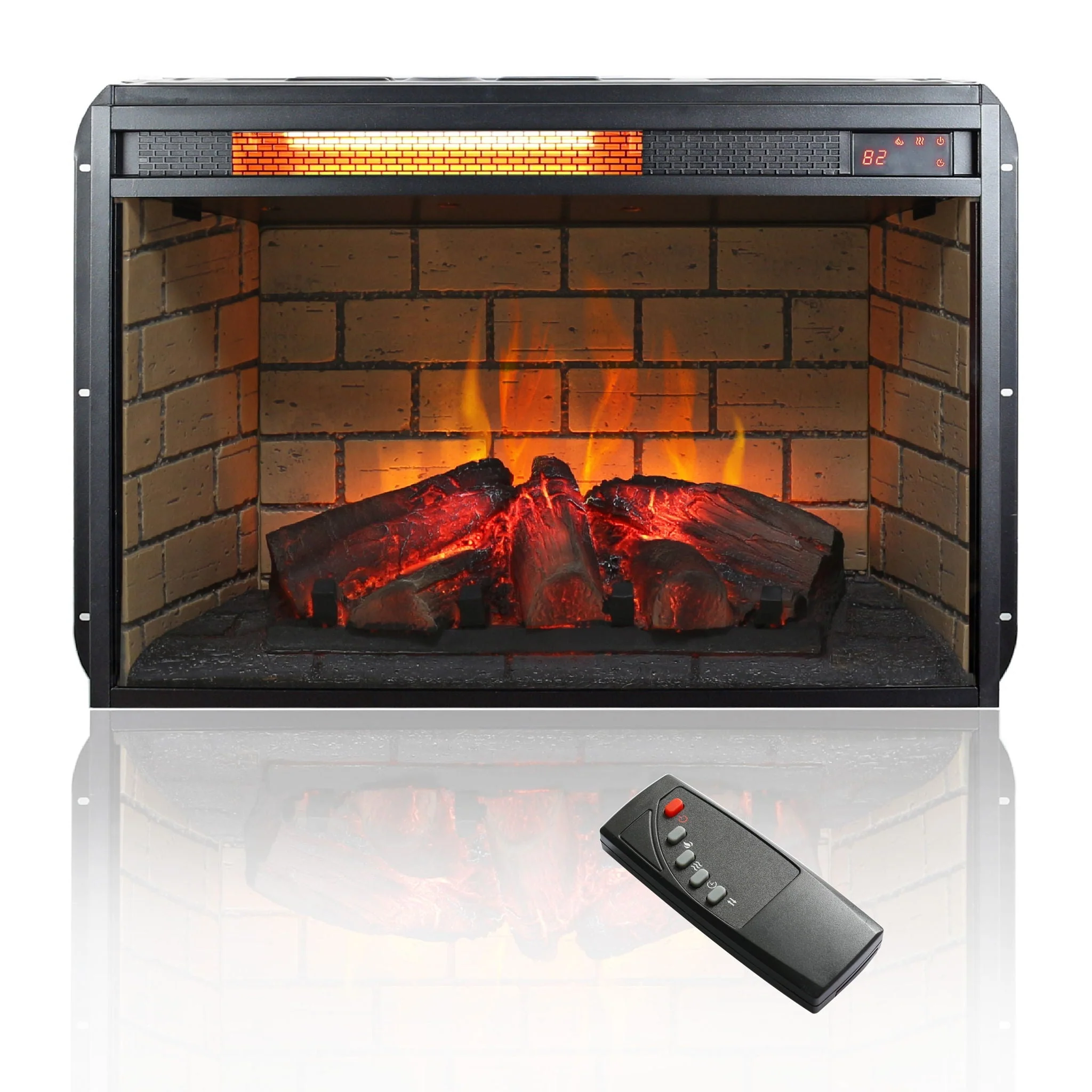 Infrared Quartz Heater Fireplace Insert -Woodlog Version With Brick - Image 8