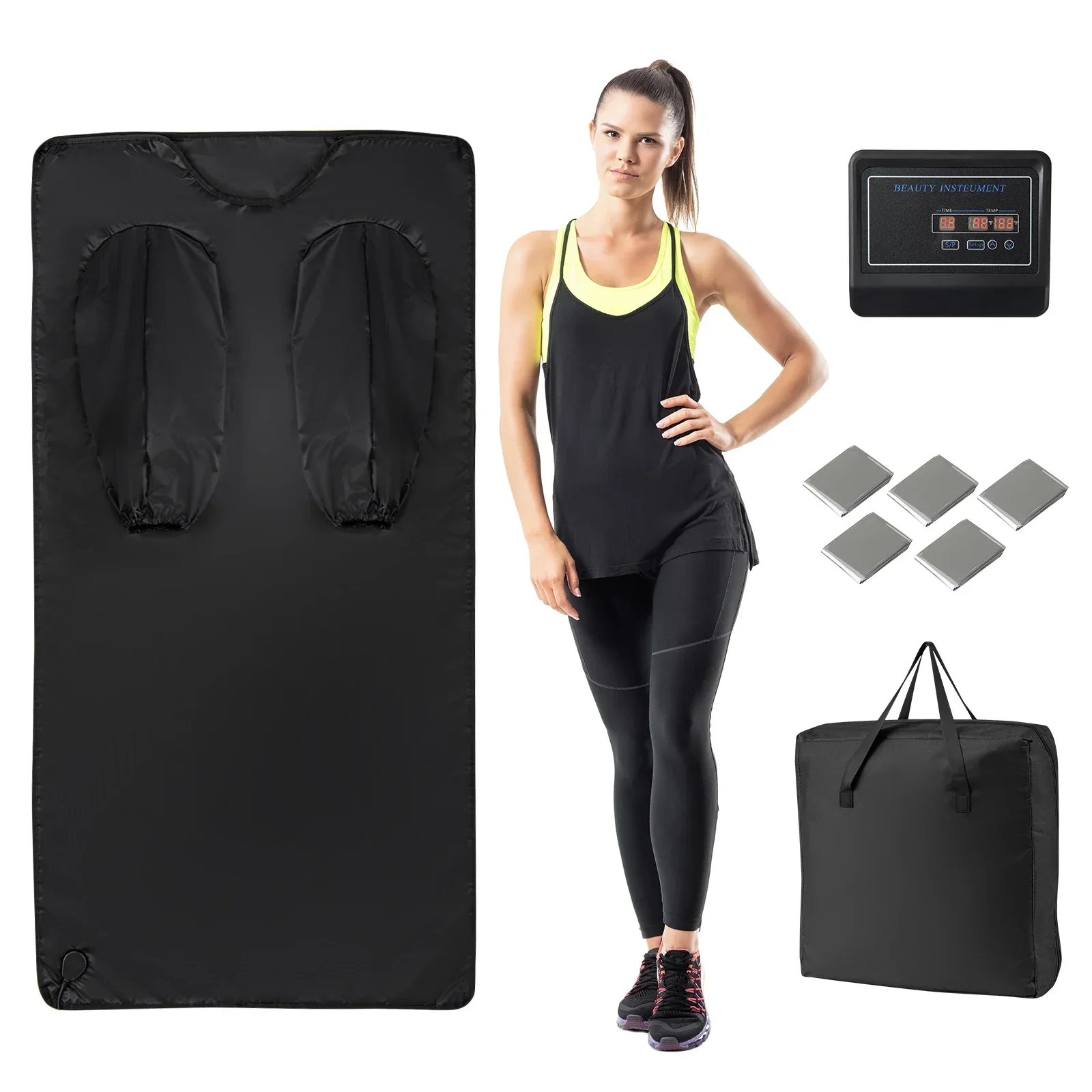 Infrared Sauna Blanket with Sleeves Heat Wrap 90-180°F Timer Home Spa