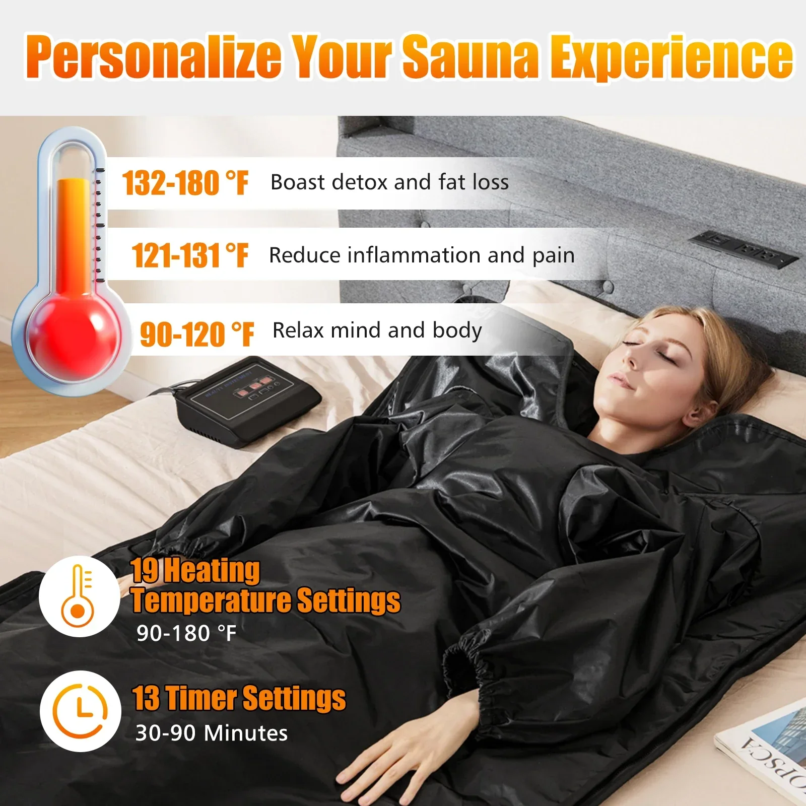 Infrared Sauna Blanket with Sleeves Heat Wrap 90-180°F Timer Home Spa - Image 4