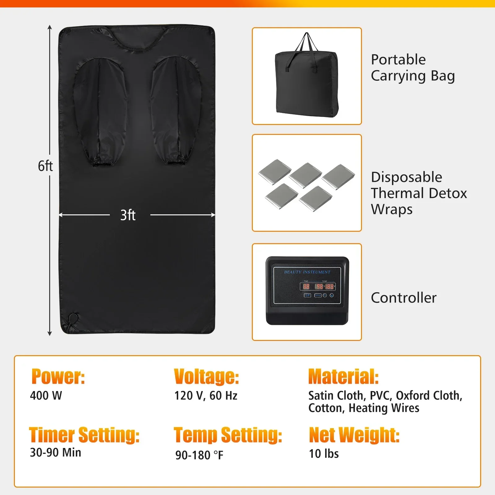 Infrared Sauna Blanket with Sleeves Heat Wrap 90-180°F Timer Home Spa - Image 6