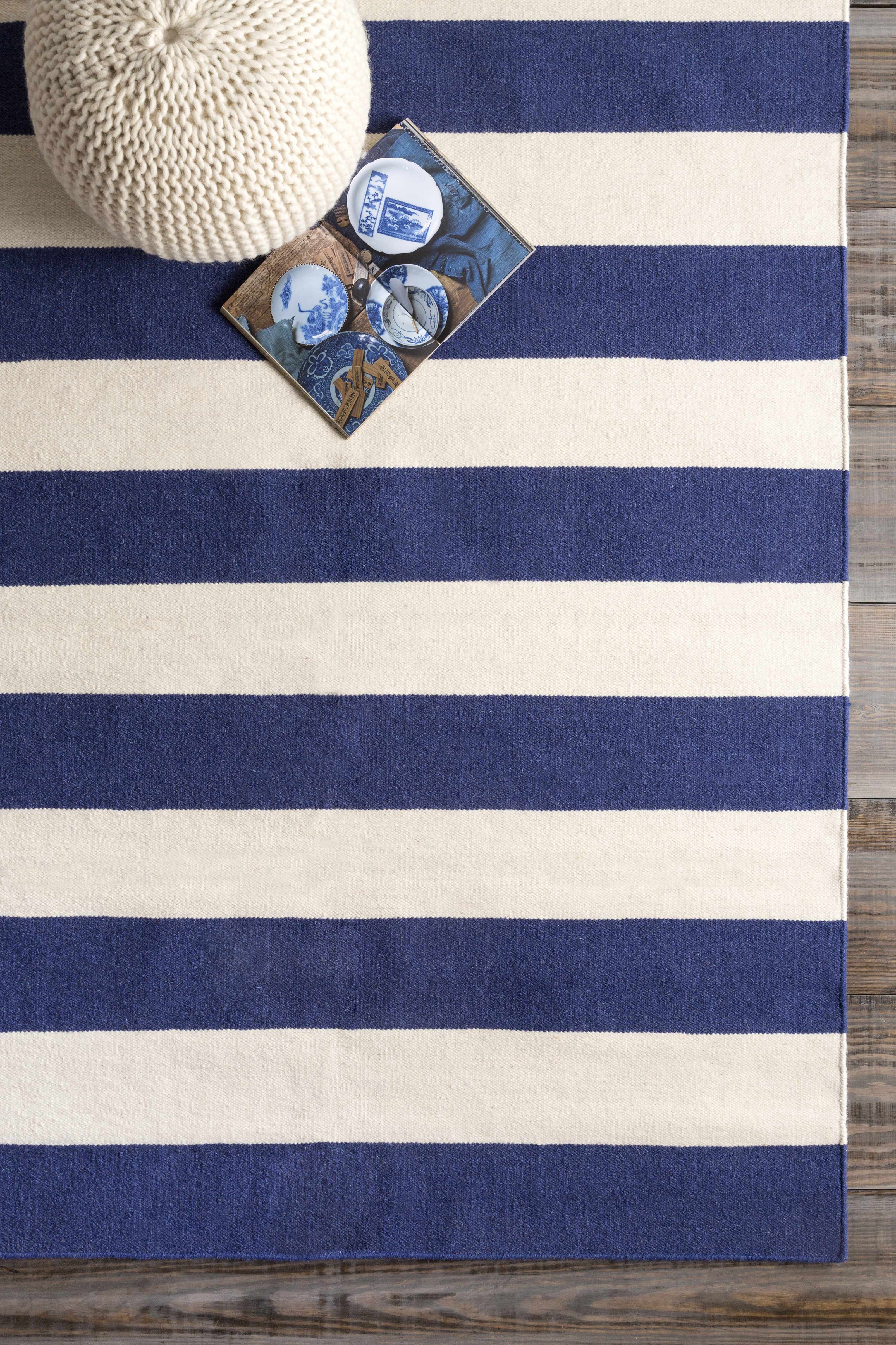 Ingersoll 8x11 Blue&White Striped Wool Rug - Clearance - Image 3
