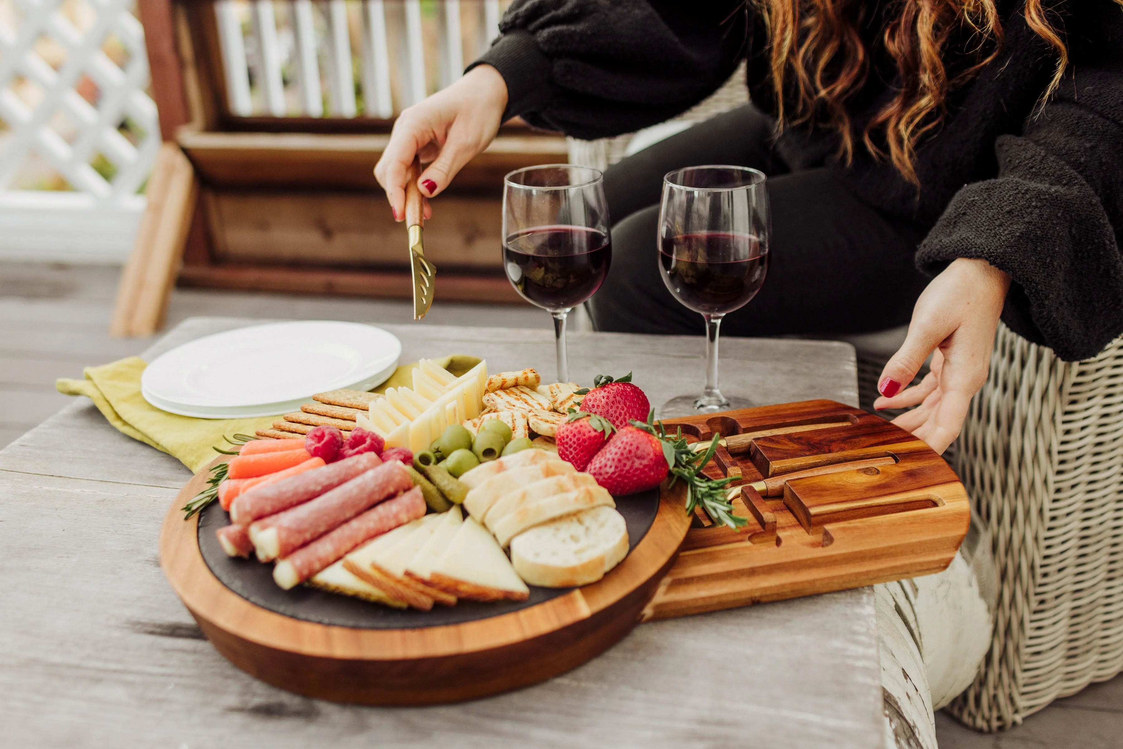 Insignia Acacia and Slate Serving Board with Cheese Tools - Image 12