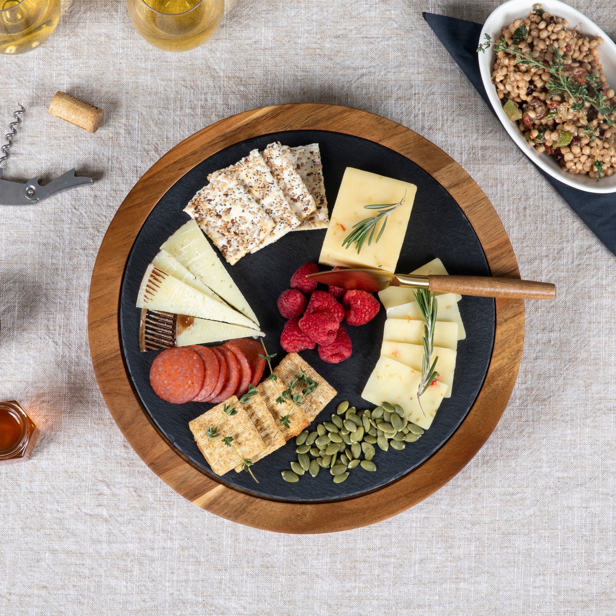 Insignia Acacia and Slate Serving Board with Cheese Tools - Image 3
