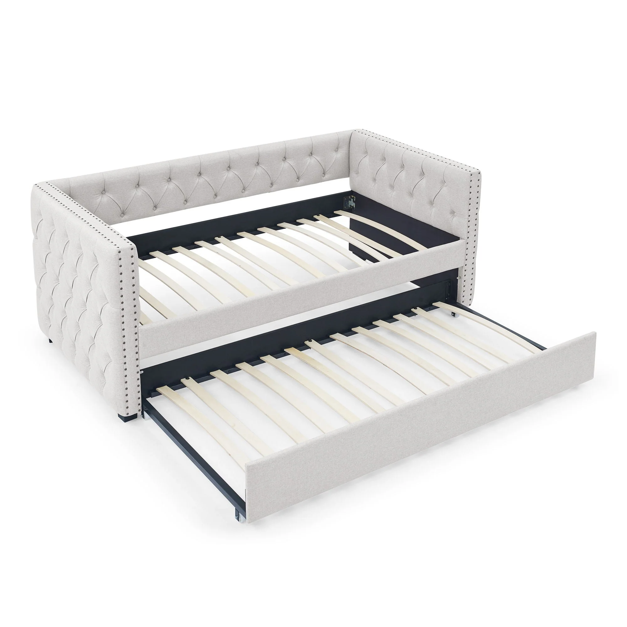Inspired Upholstered Daybed With Trundle, Button Tufted - Image 2