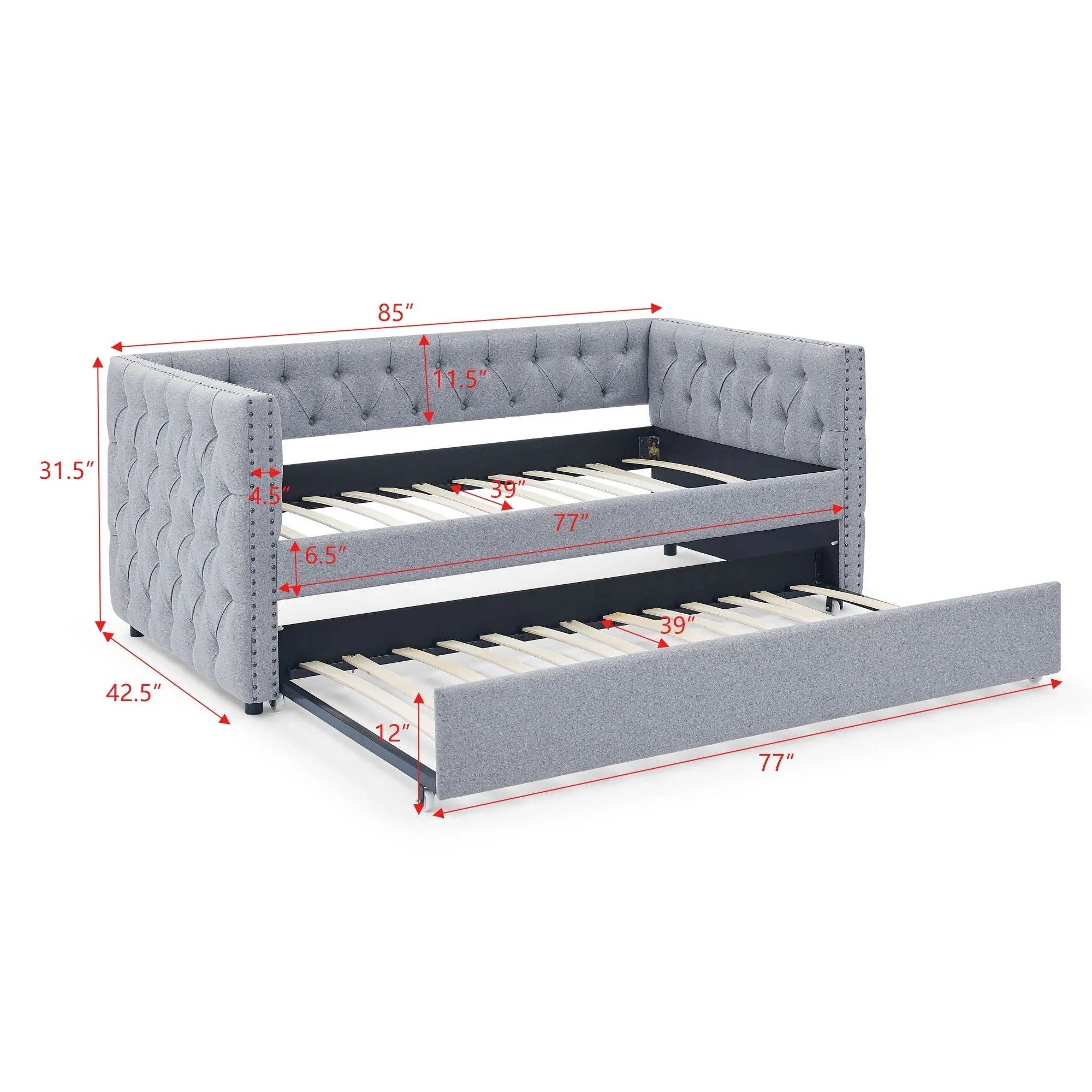 Inspired Upholstered Daybed With Trundle, Button Tufted - Image 4