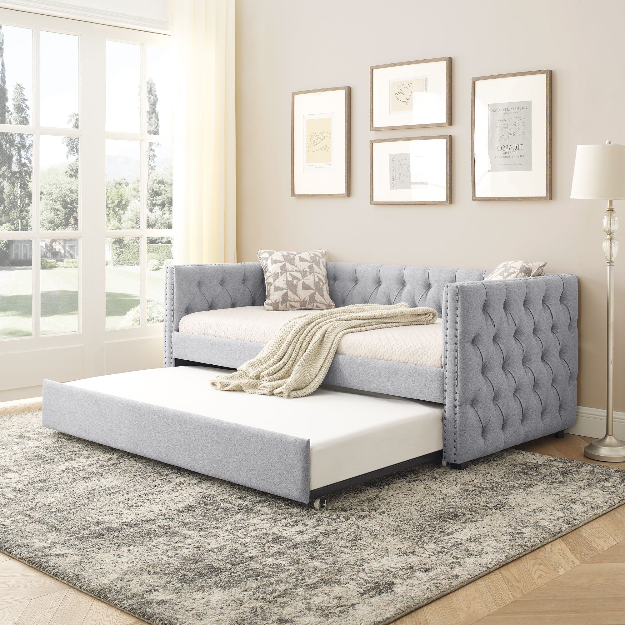 Inspired Upholstered Daybed With Trundle, Button Tufted - Image 5
