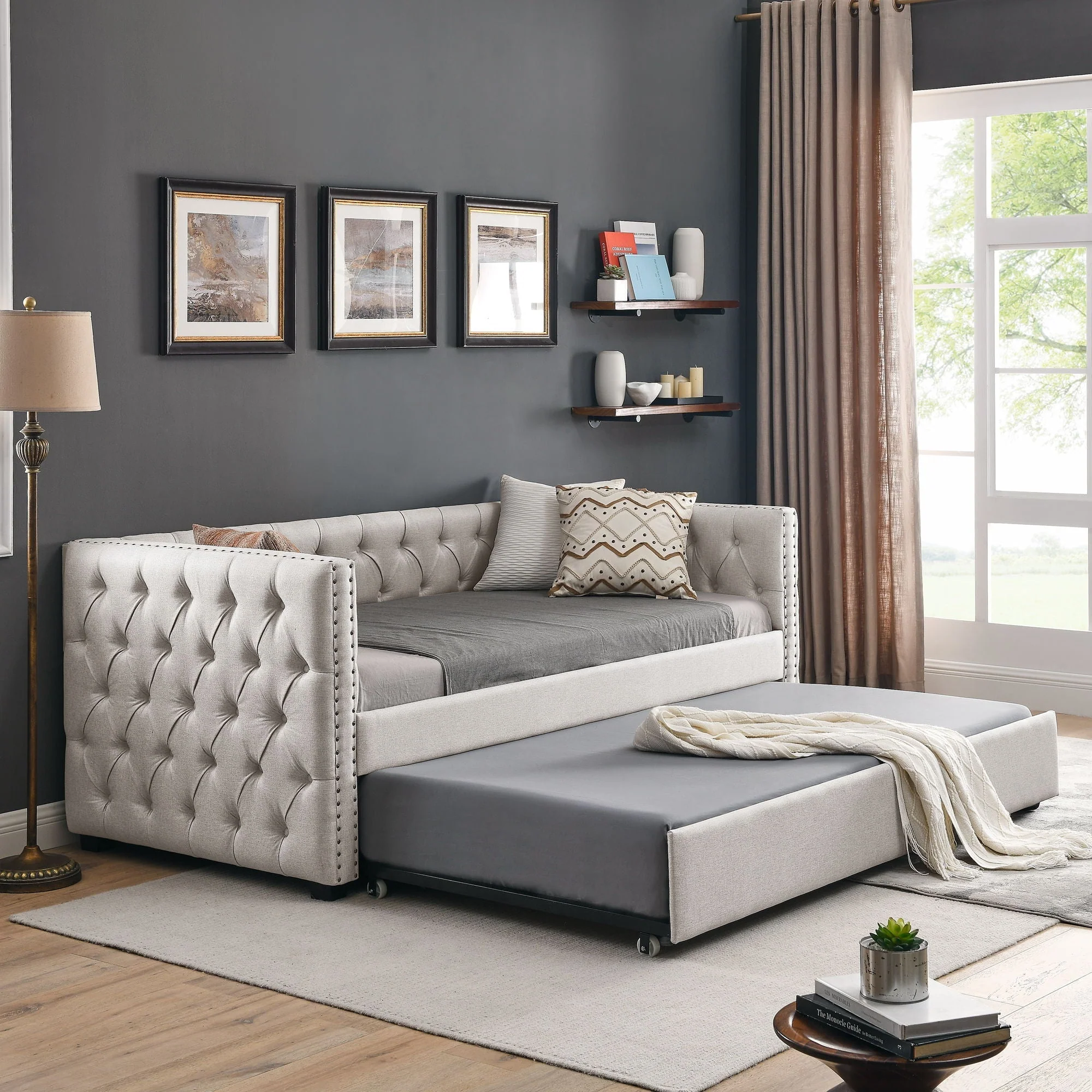 Inspired Upholstered Daybed With Trundle, Button Tufted - Image 6