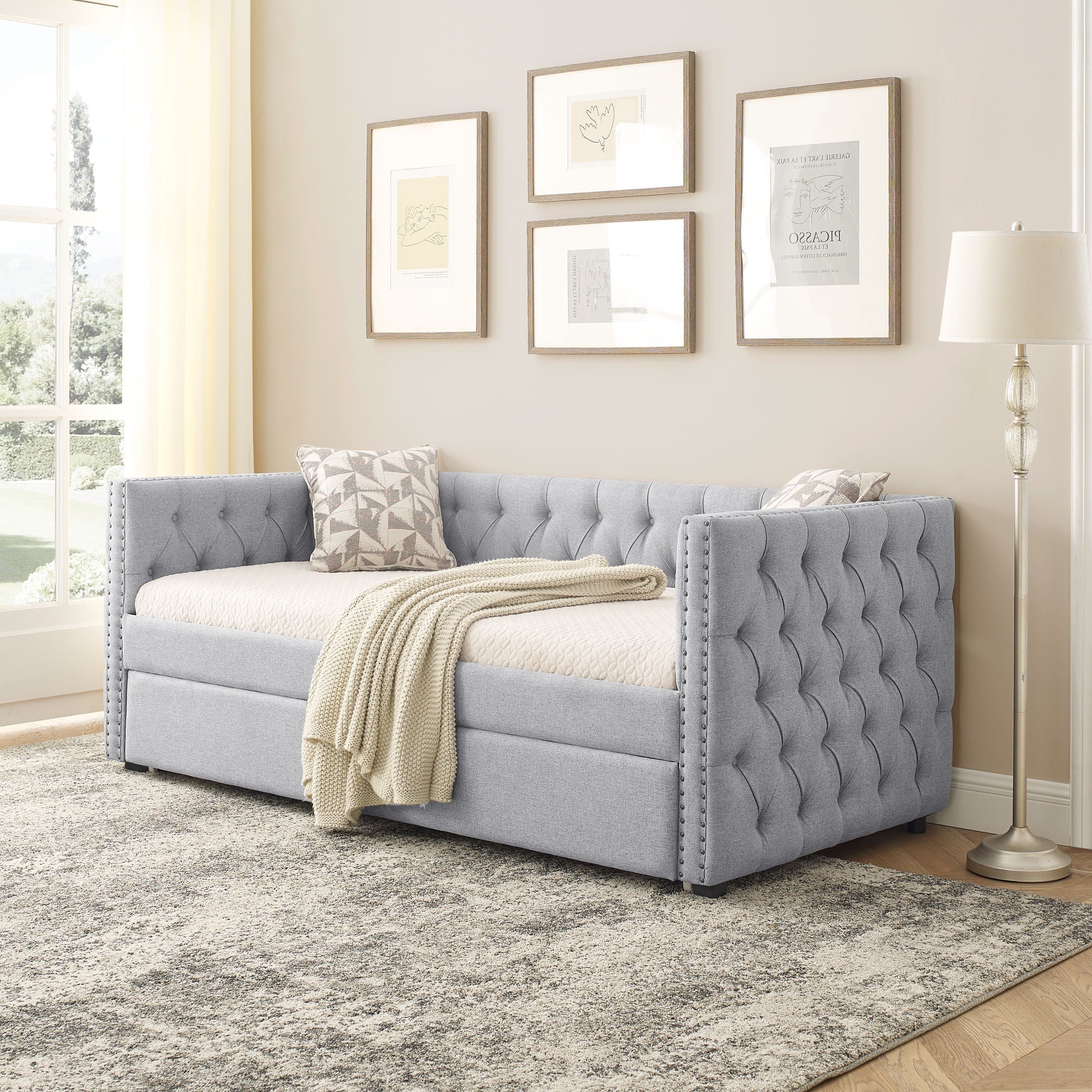 Inspired Upholstered Daybed With Trundle, Button Tufted - Image 8