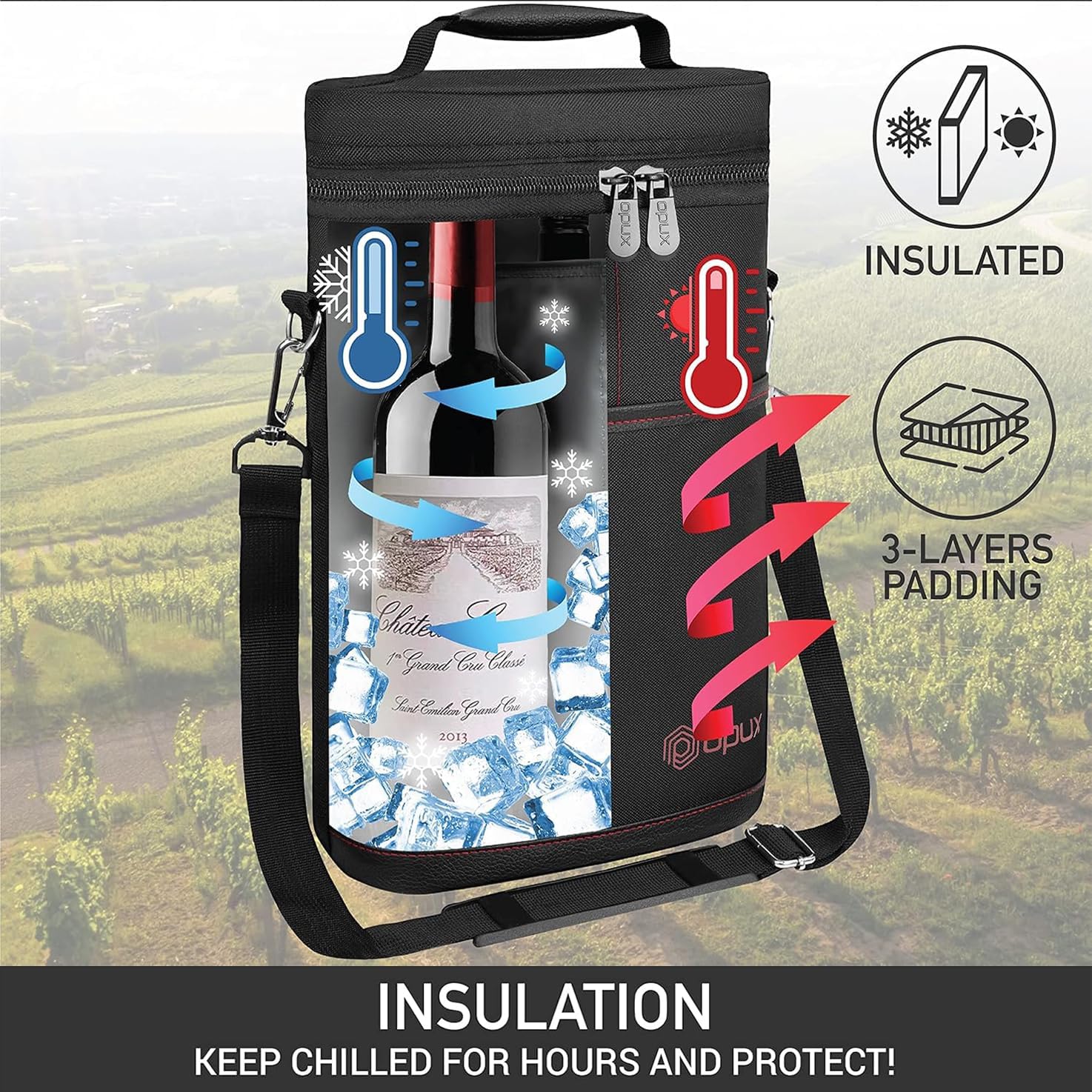 Insulated 2 Bottle Wine Cooler Bag Leakproof Canvas Carrier with Strap - Image 9