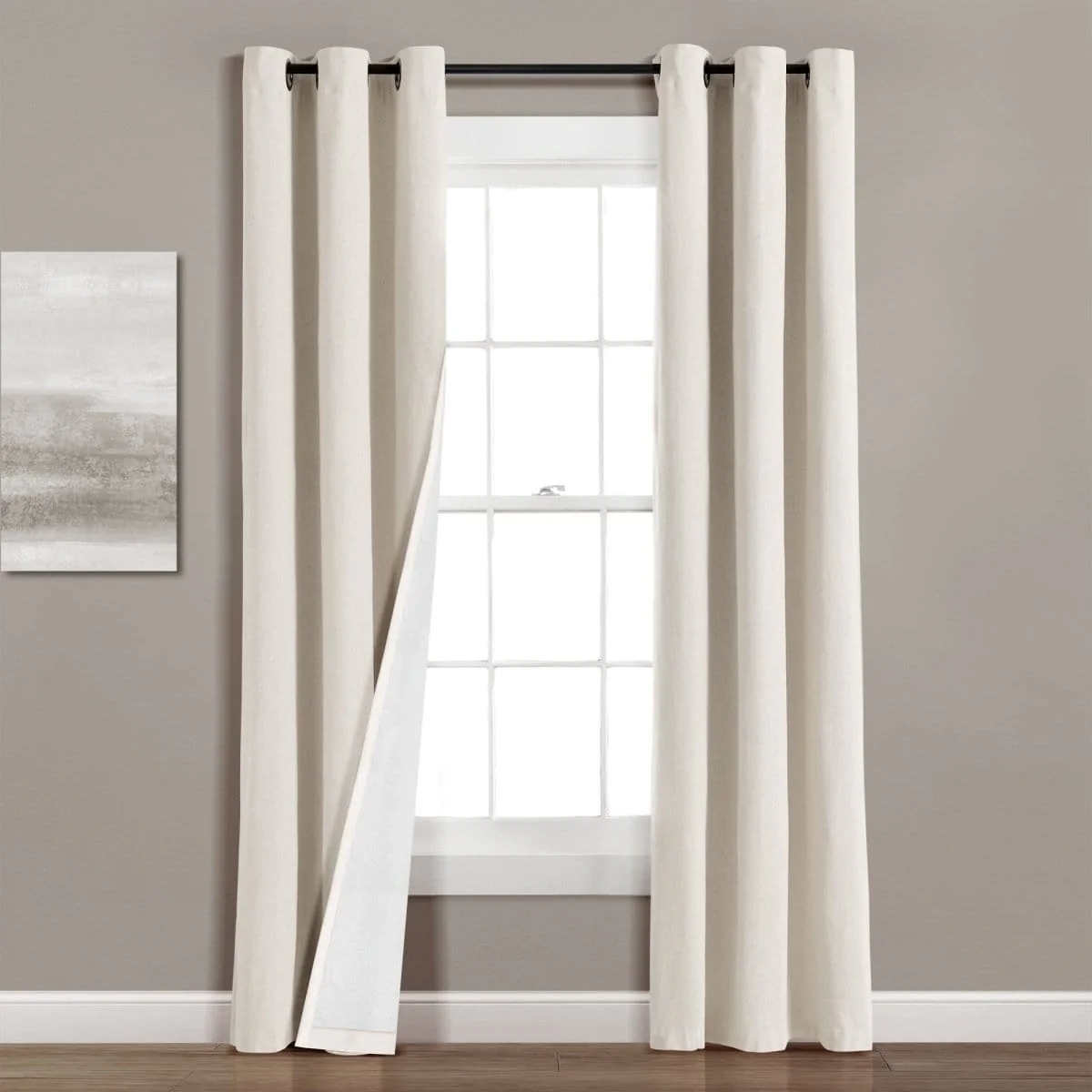 Insulated Grommet Blackout Faux Linen Window Curtain Panel - Image 21